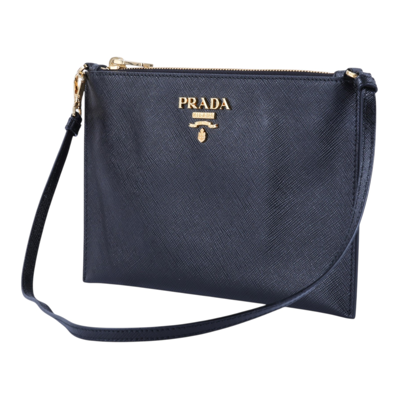 普拉達 PRADA Saffiano皮革 麻將包 手拿包 1NH004_PN9 黑防刮牛皮POUCH/肩背包 原廠盒子/保證卡