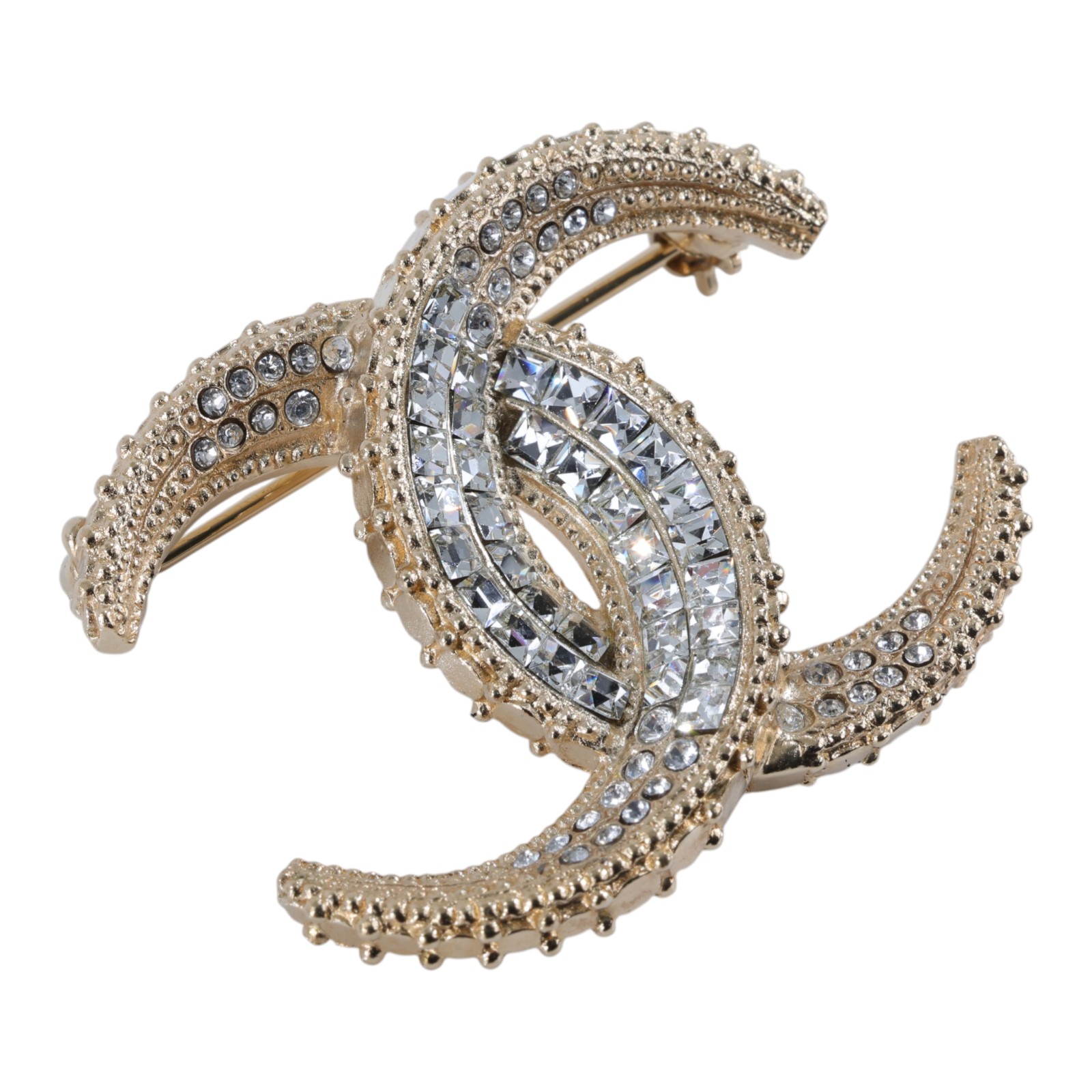 香奈兒 CHANEL CC Logo 胸針 配飾 15 C 金方水鑽胸針 原廠盒子/內襯