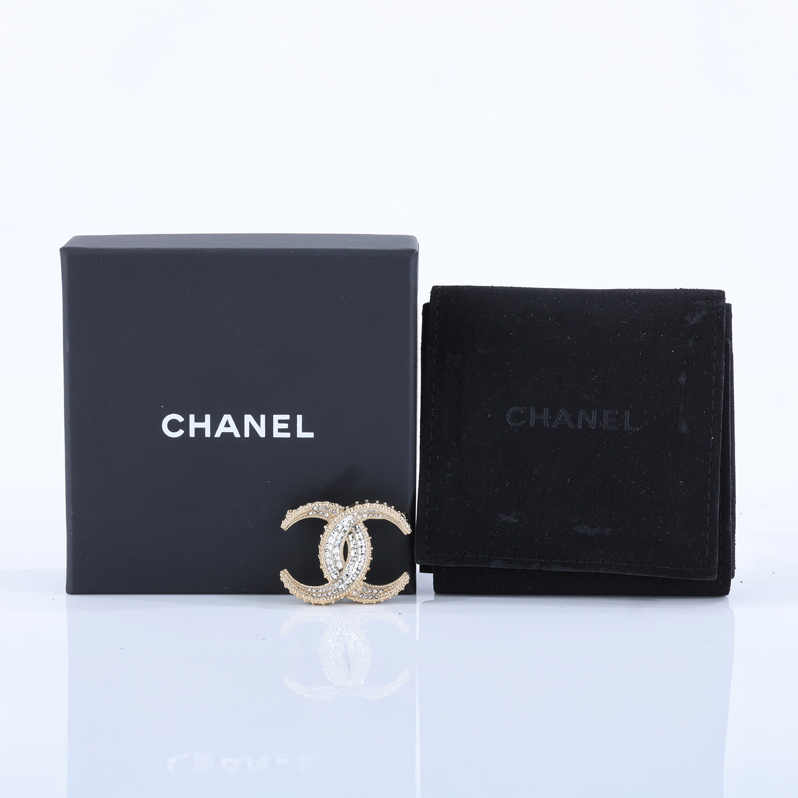 香奈兒 CHANEL CC Logo 胸針 配飾 15 C 金方水鑽胸針 原廠盒子/內襯