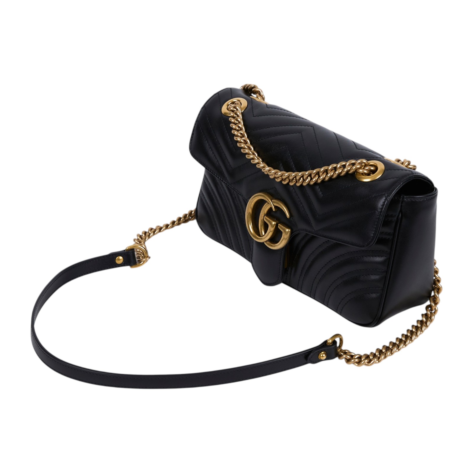 古馳 GUCCI GG Marmont 小型 絎縫 肩揹袋 443497 DTDIT 黑金MARMONT 26CM 防塵袋