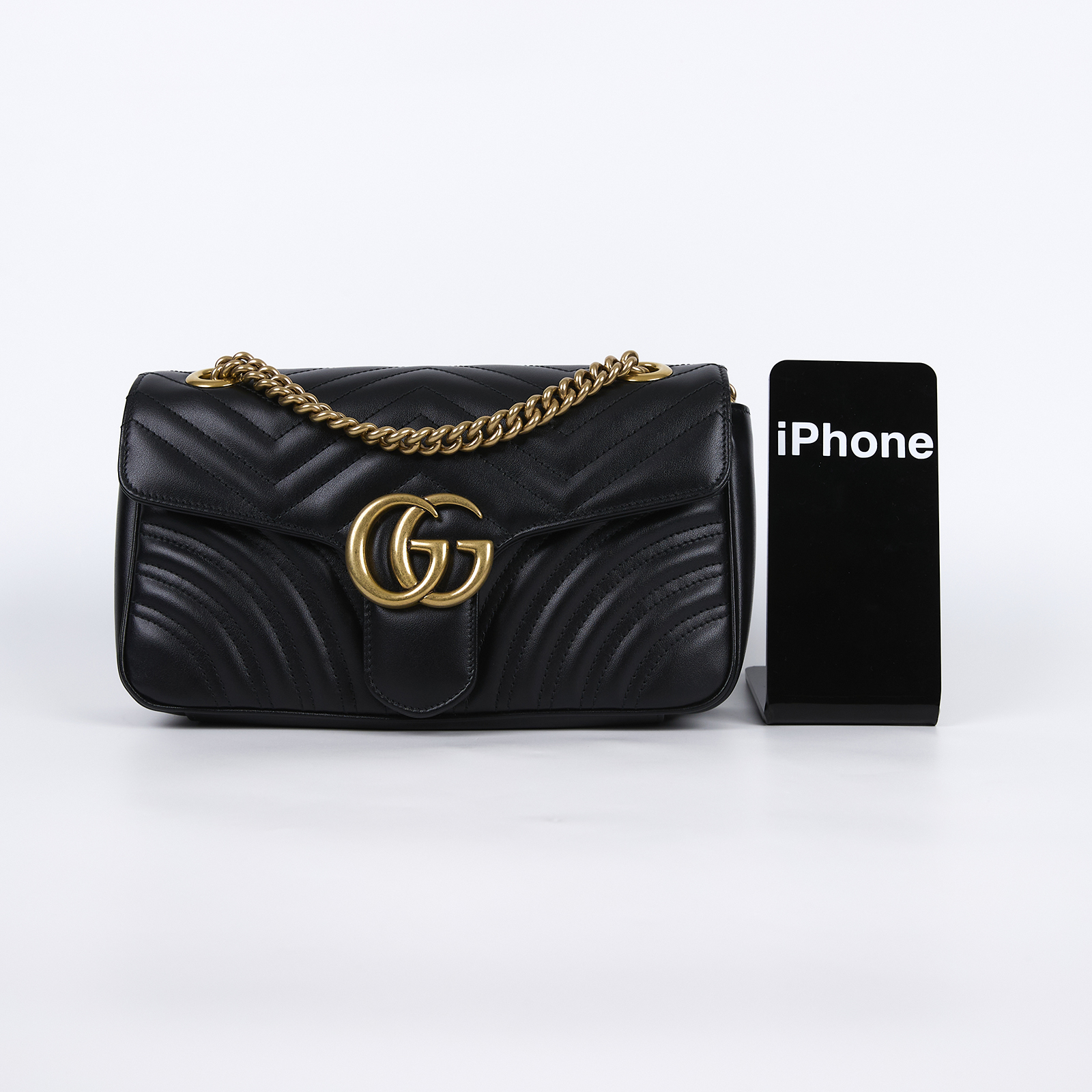 古馳 GUCCI GG Marmont 小型 絎縫 肩揹袋 443497 DTDIT 黑金MARMONT 26CM 防塵袋