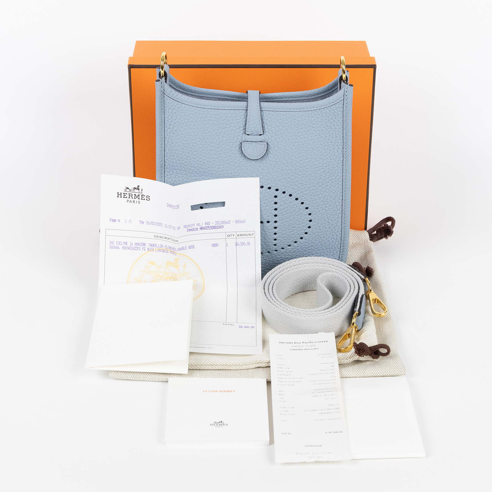 愛馬仕 Hermes Evelyne 16 Amazone bag 伊芙琳包 亞麻藍 珍珠灰 金色五金 H069426CCFG /K MM 001CH  原廠盒子/防塵袋/購買證明正本/背帶