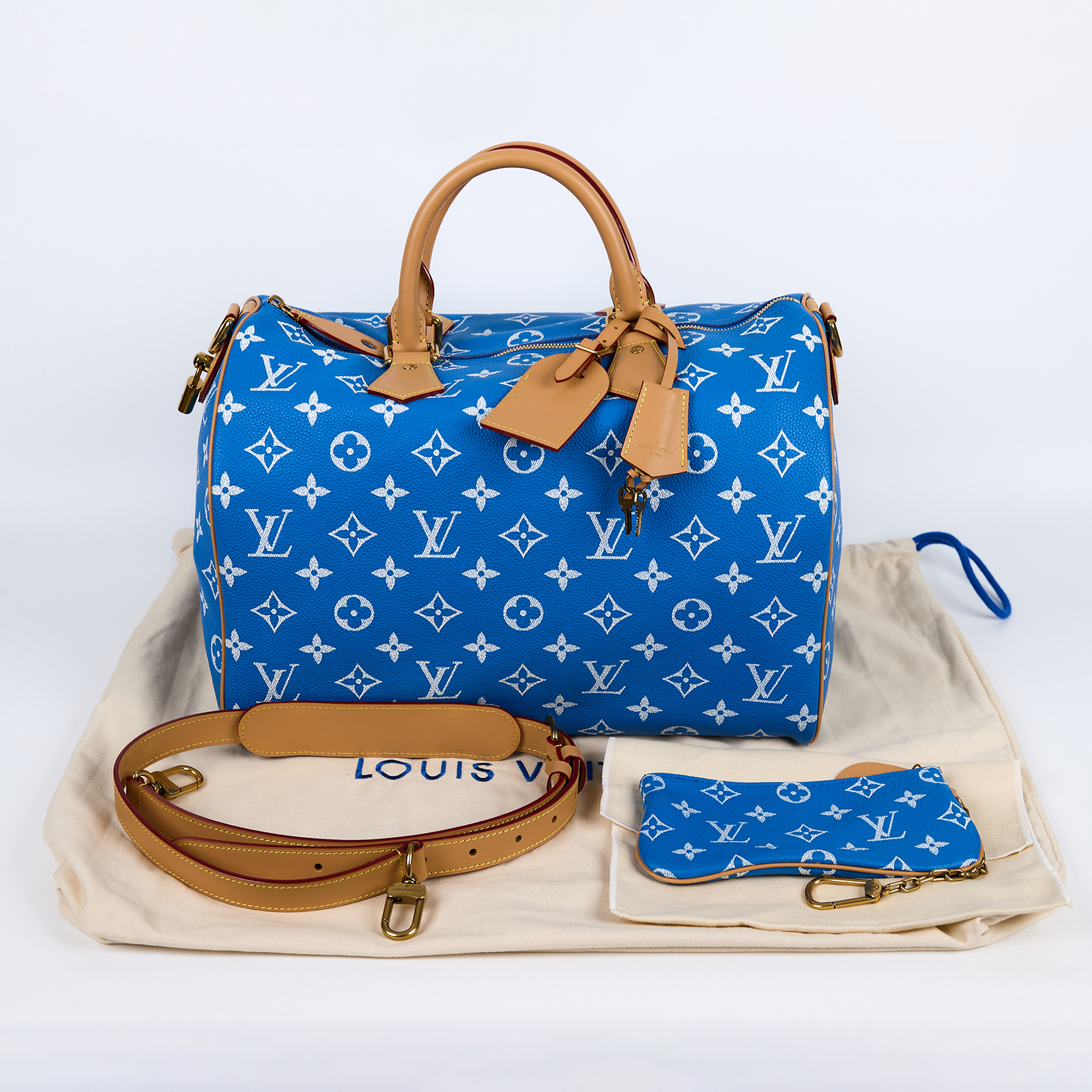 路易威登 LOUIS VUITTON Speedy P9 Bandoulière 40 波士頓包 手提包 藍色 M24418 晶片款  防塵袋/背帶/鎖組/內袋/吊牌