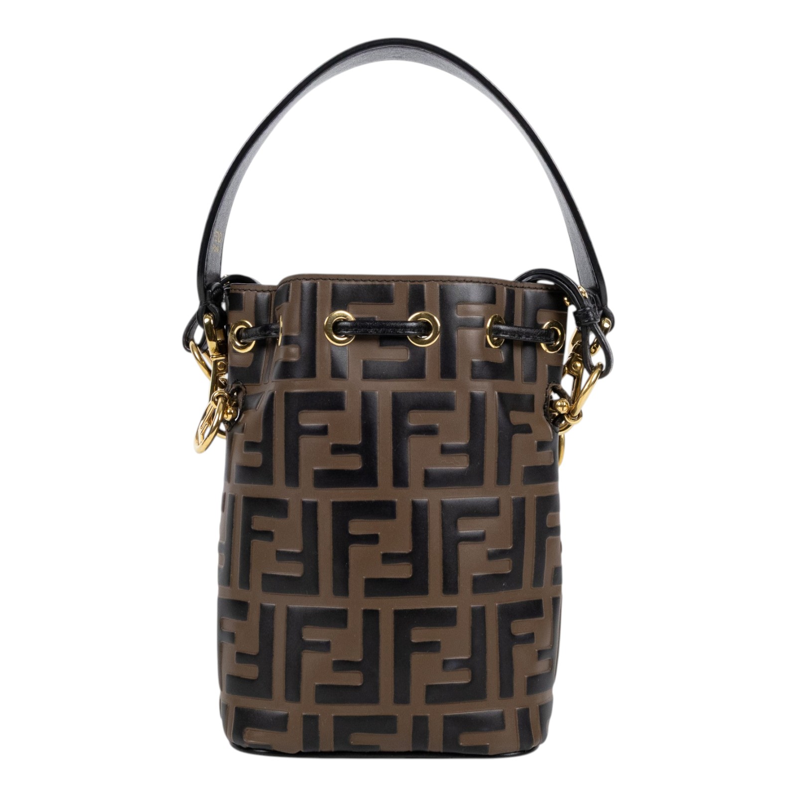 芬迪 FENDI Mon Tresor 皮革 迷你 手袋 8BS010A659 黑拚棕FF水桶包 防塵袋