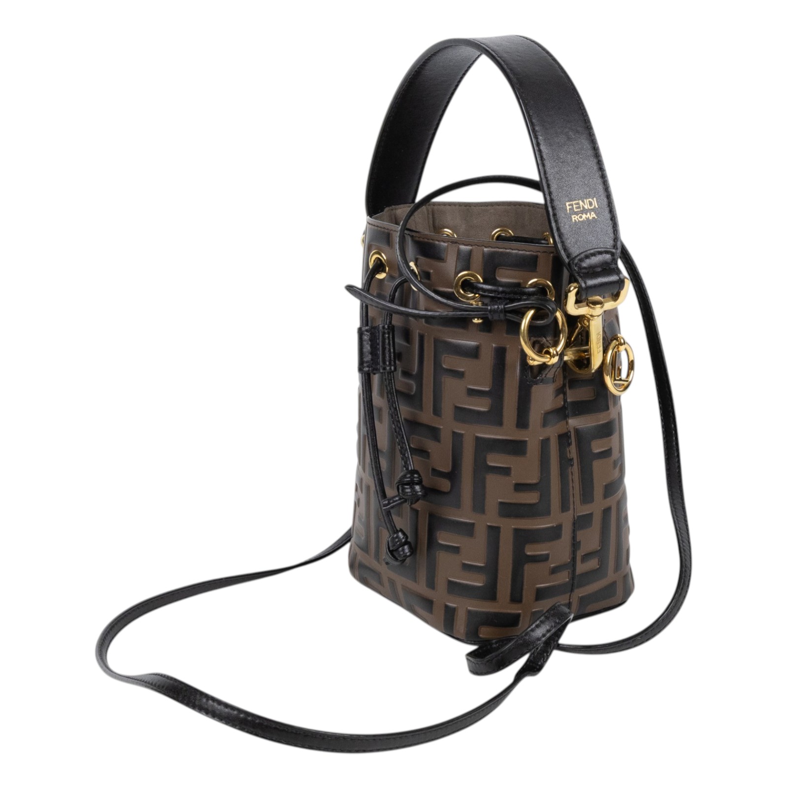 芬迪 FENDI Mon Tresor 皮革 迷你 手袋 8BS010A659 黑拚棕FF水桶包 防塵袋