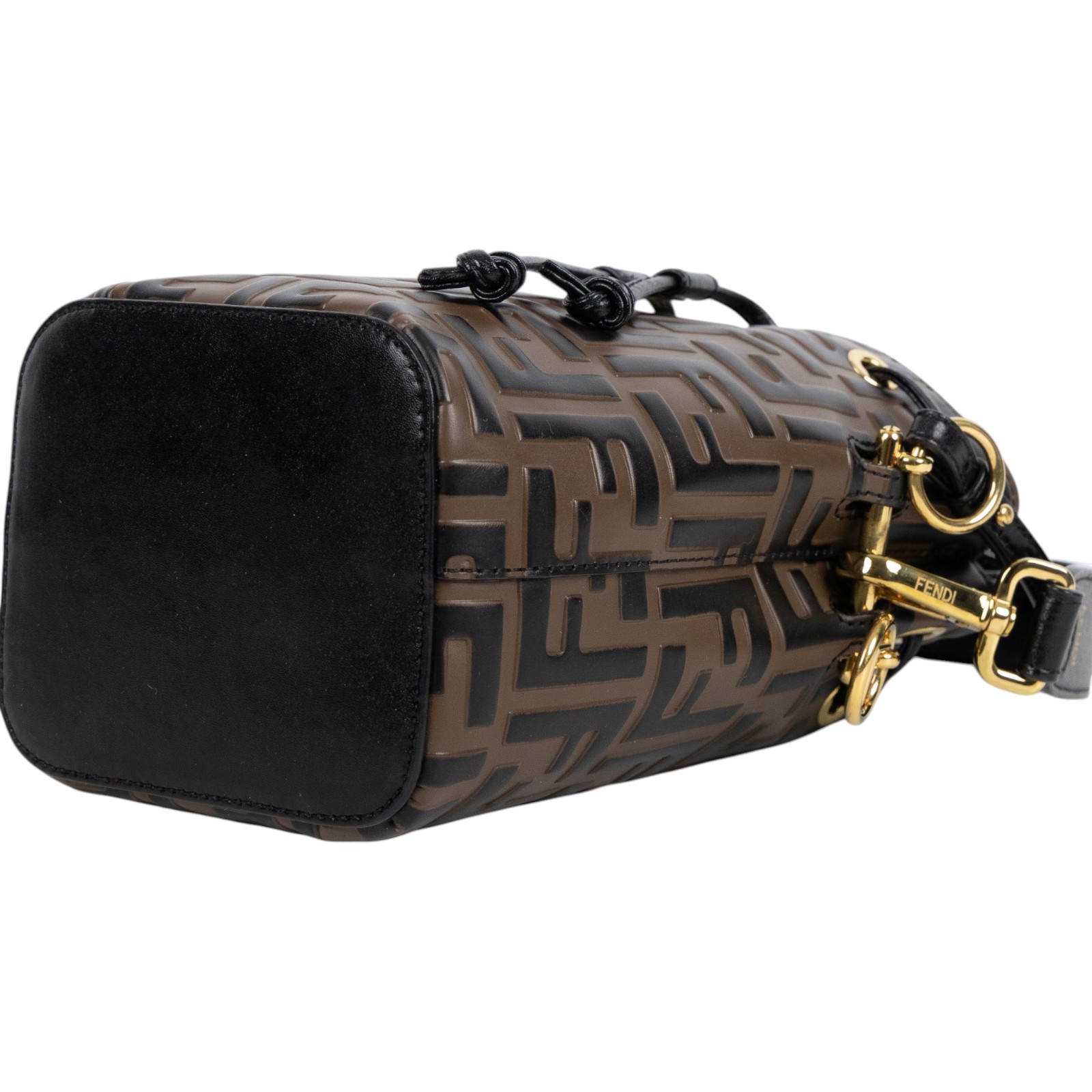 芬迪 FENDI Mon Tresor 皮革 迷你 手袋 8BS010A659 黑拚棕FF水桶包 防塵袋