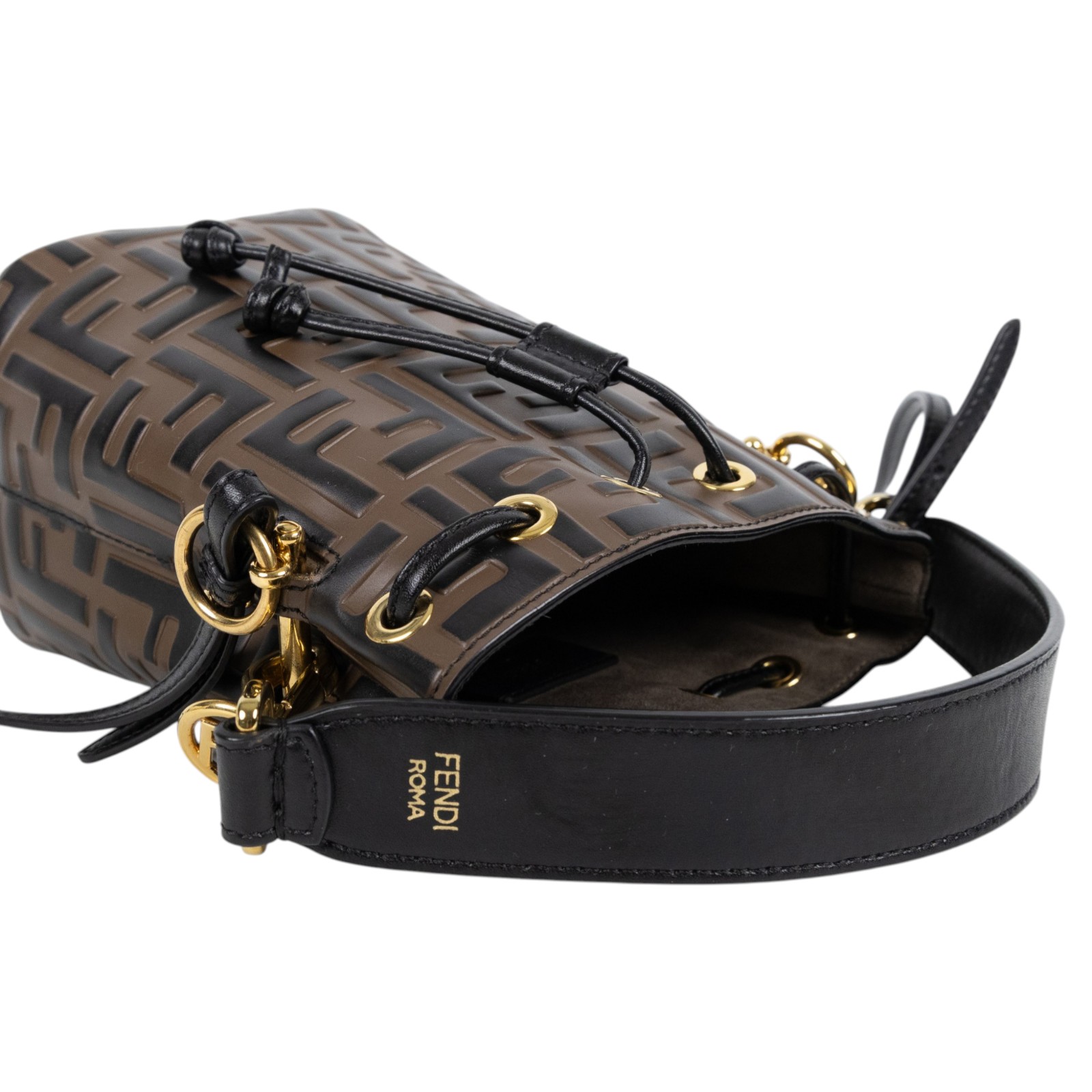 芬迪 FENDI Mon Tresor 皮革 迷你 手袋 8BS010A659 黑拚棕FF水桶包 防塵袋