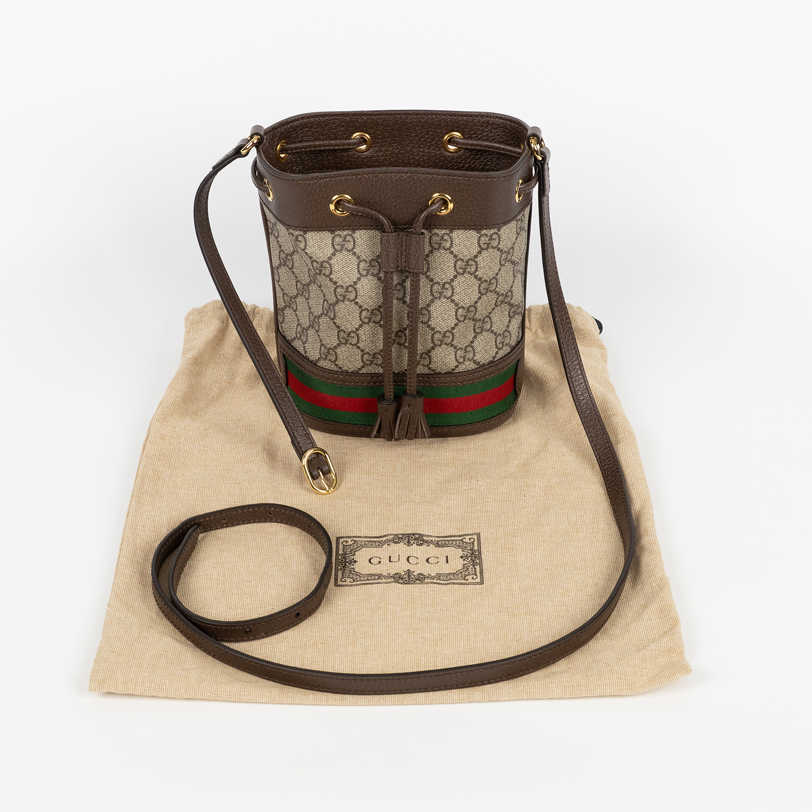 古馳 GUCCI Ophidia GG 迷你 水桶袋 米色 烏木色 550620 96I3B 棕GG紋OPHIDIA水桶包 防塵袋