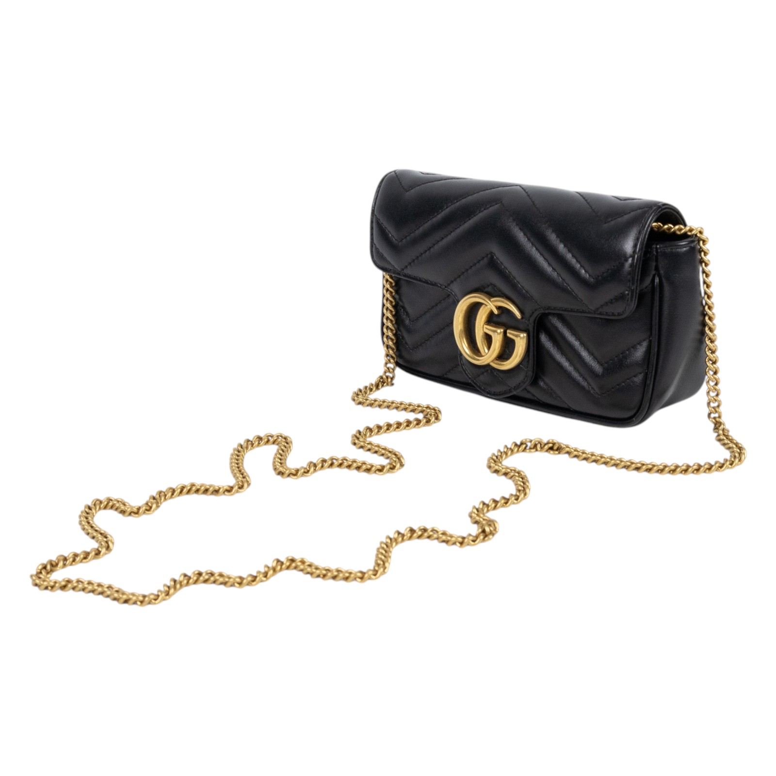 古馳 GUCCI GG Mormont 絎縫 超迷你袋 476433 DTDCT 黑金MARMONT MINI 無附屬品