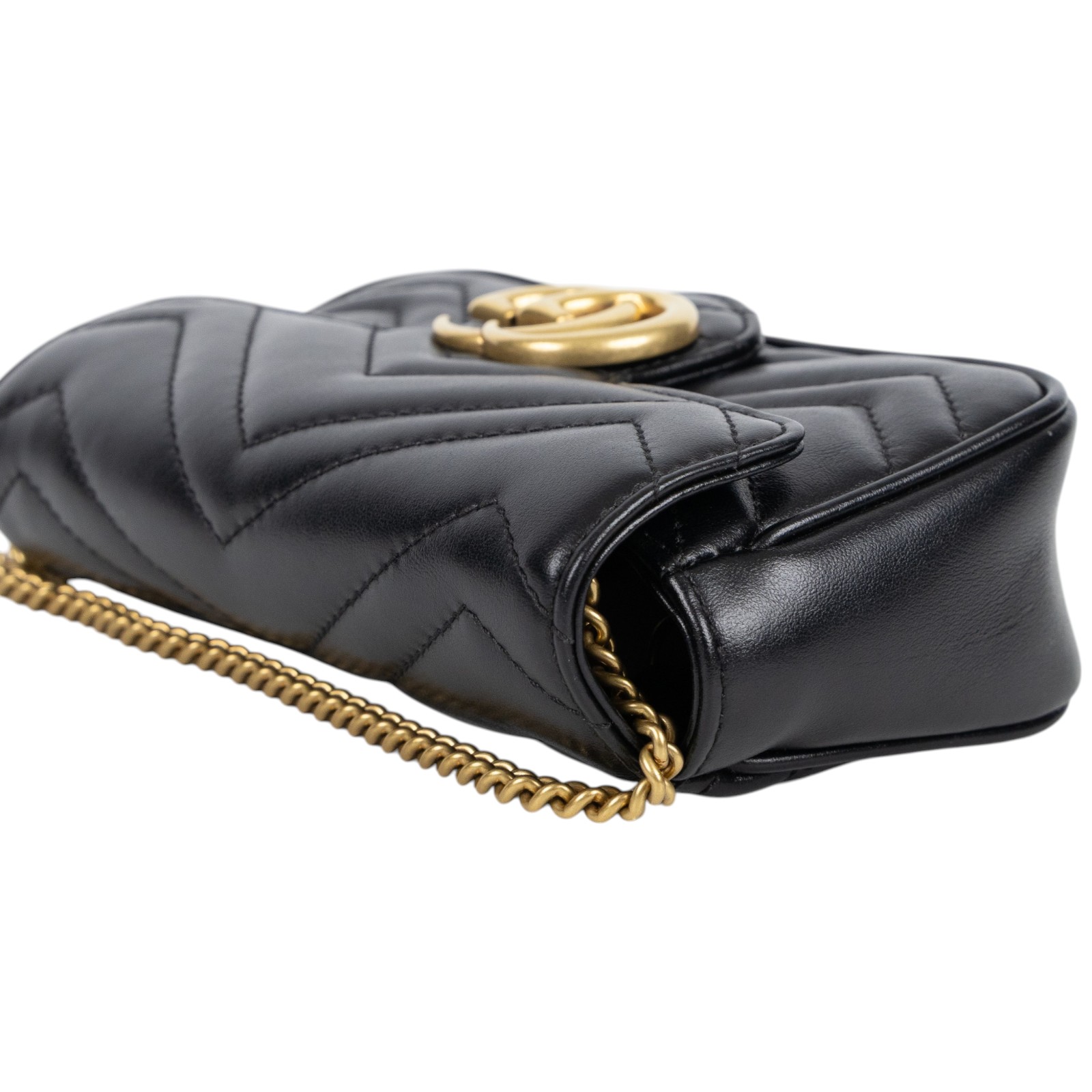 古馳 GUCCI GG Mormont 絎縫 超迷你袋 476433 DTDCT 黑金MARMONT MINI 無附屬品