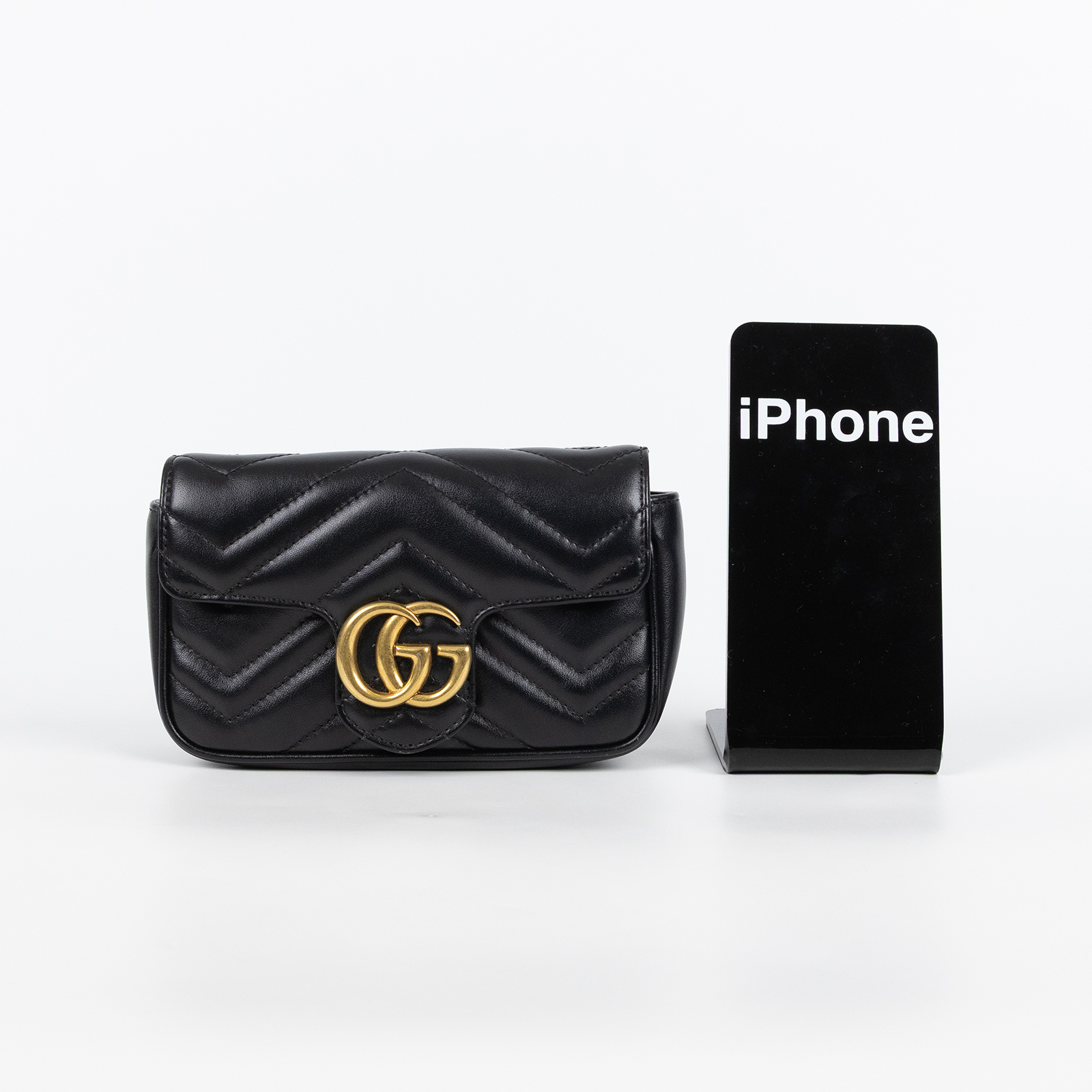 古馳 GUCCI GG Mormont 絎縫 超迷你袋 476433 DTDCT 黑金MARMONT MINI 無附屬品