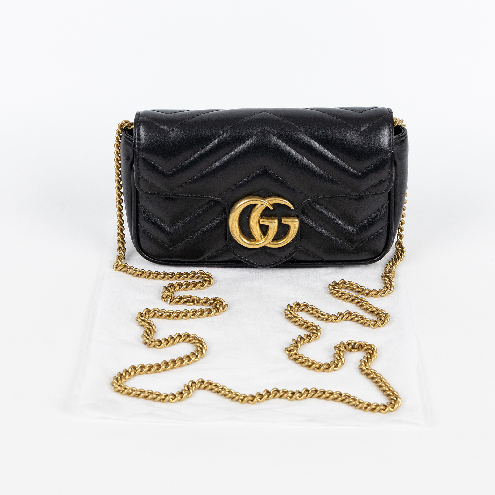 古馳 GUCCI GG Mormont 絎縫 超迷你袋 476433 DTDCT 黑金MARMONT MINI 無附屬品