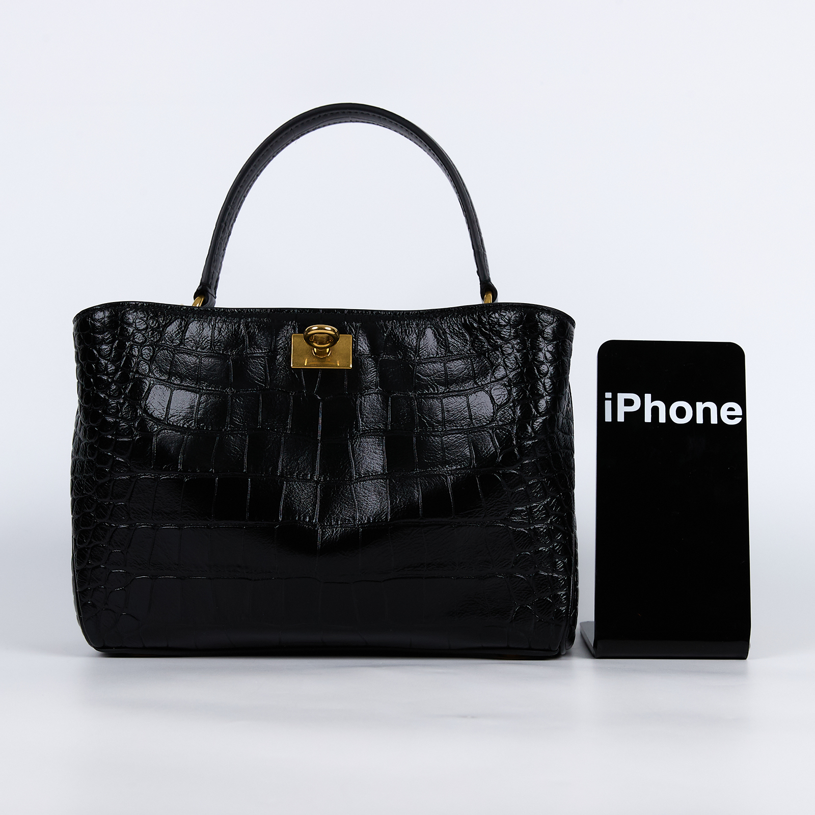 巴黎世家 BALENCIAGA Rodeo Mini 手提包 鱷魚壓紋小牛皮 7954562AA5L 黑金鱷魚壓紋RODEO MINI STARP/防塵袋