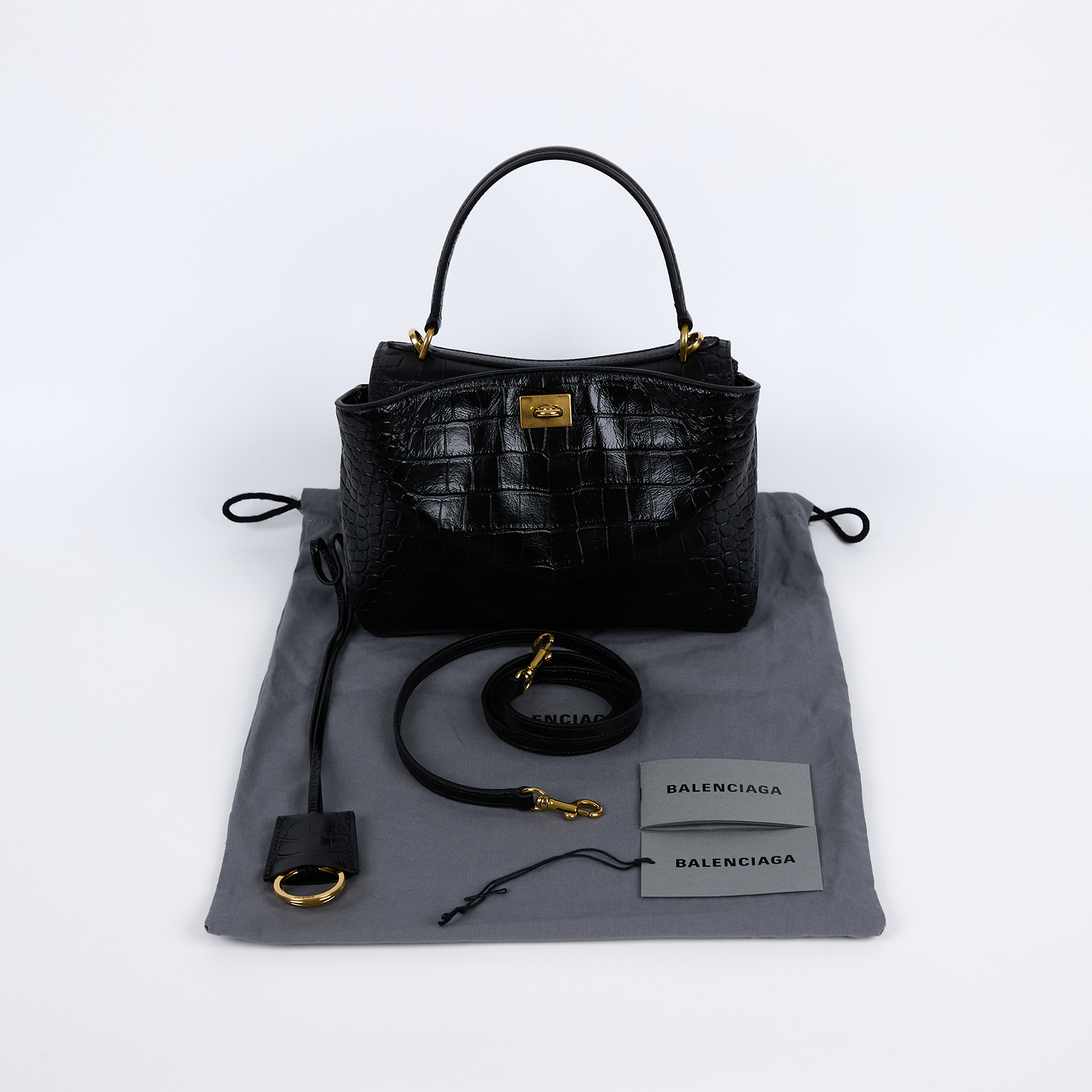 巴黎世家 BALENCIAGA Rodeo Mini 手提包 鱷魚壓紋小牛皮 7954562AA5L 黑金鱷魚壓紋RODEO MINI STARP/防塵袋