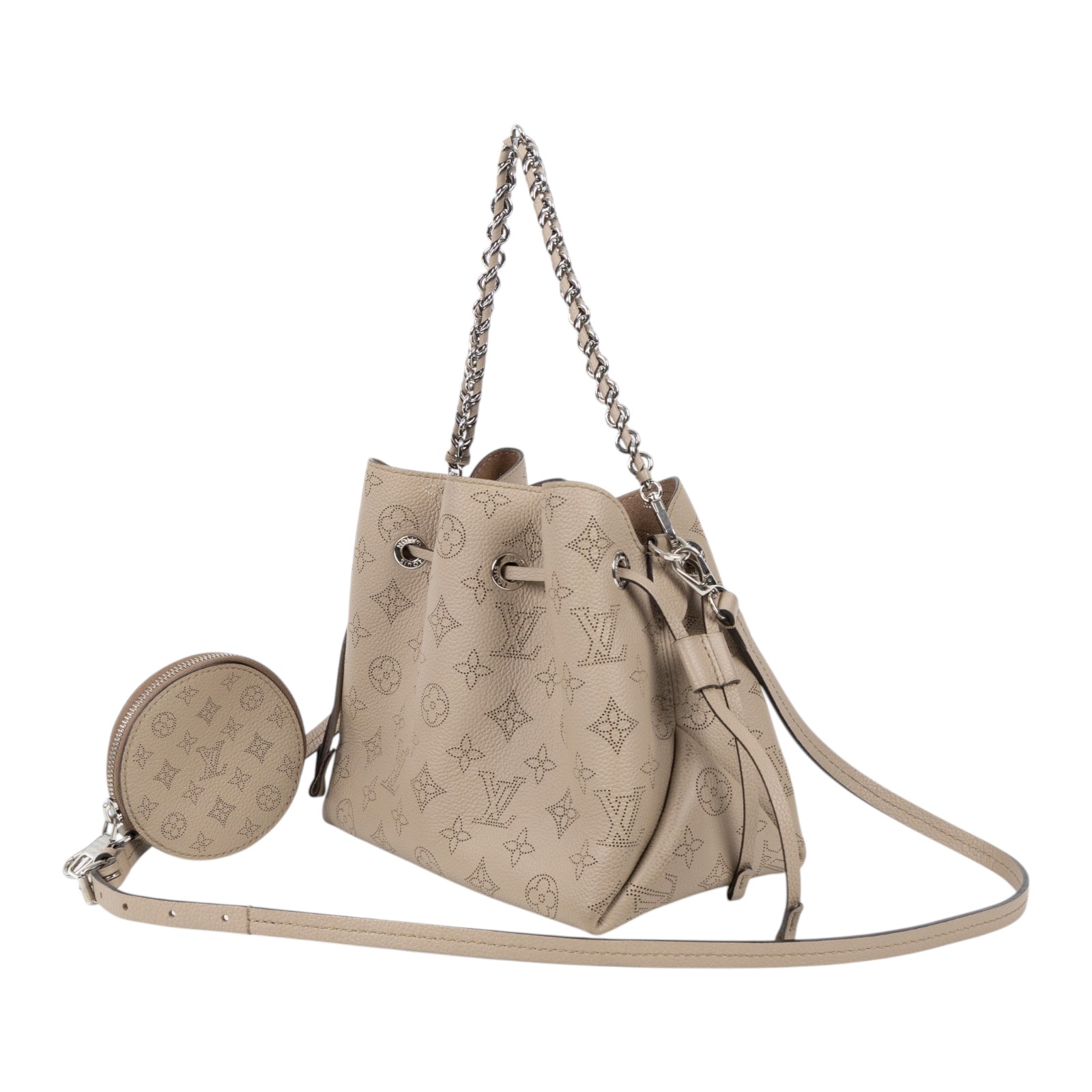 路易威登 LOUIS VUITTON Bella 水桶袋 手提包 灰色 M57201 晶片款 灰鏤空原花BELLA水桶包 原廠盒子/防塵袋/背帶2/小袋