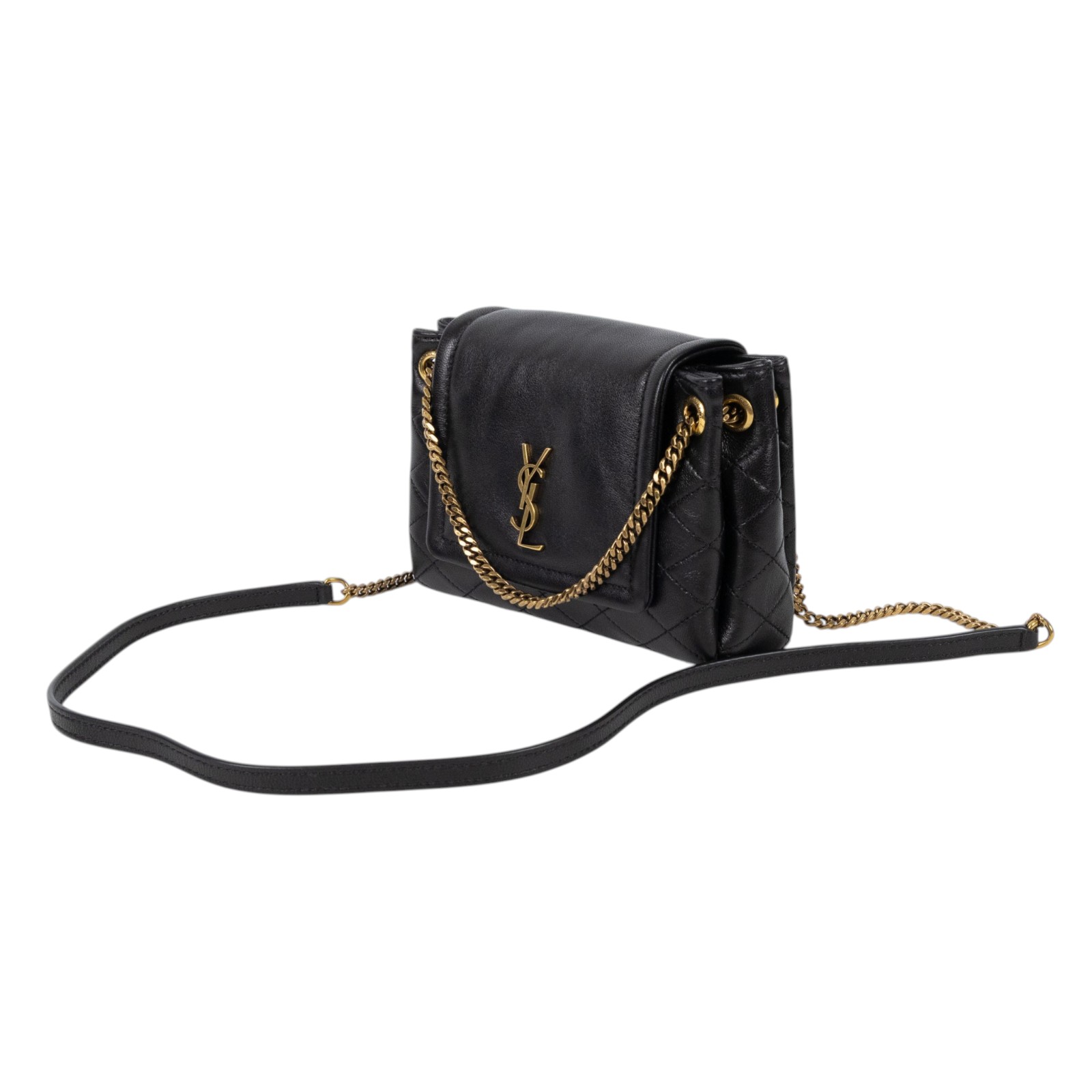 聖羅蘭 YSL SAINT LAURENT Nolia 小羊皮 迷你 手袋 肩背包 金色五金 6727381EL07  原廠盒子/防塵袋/小白卡