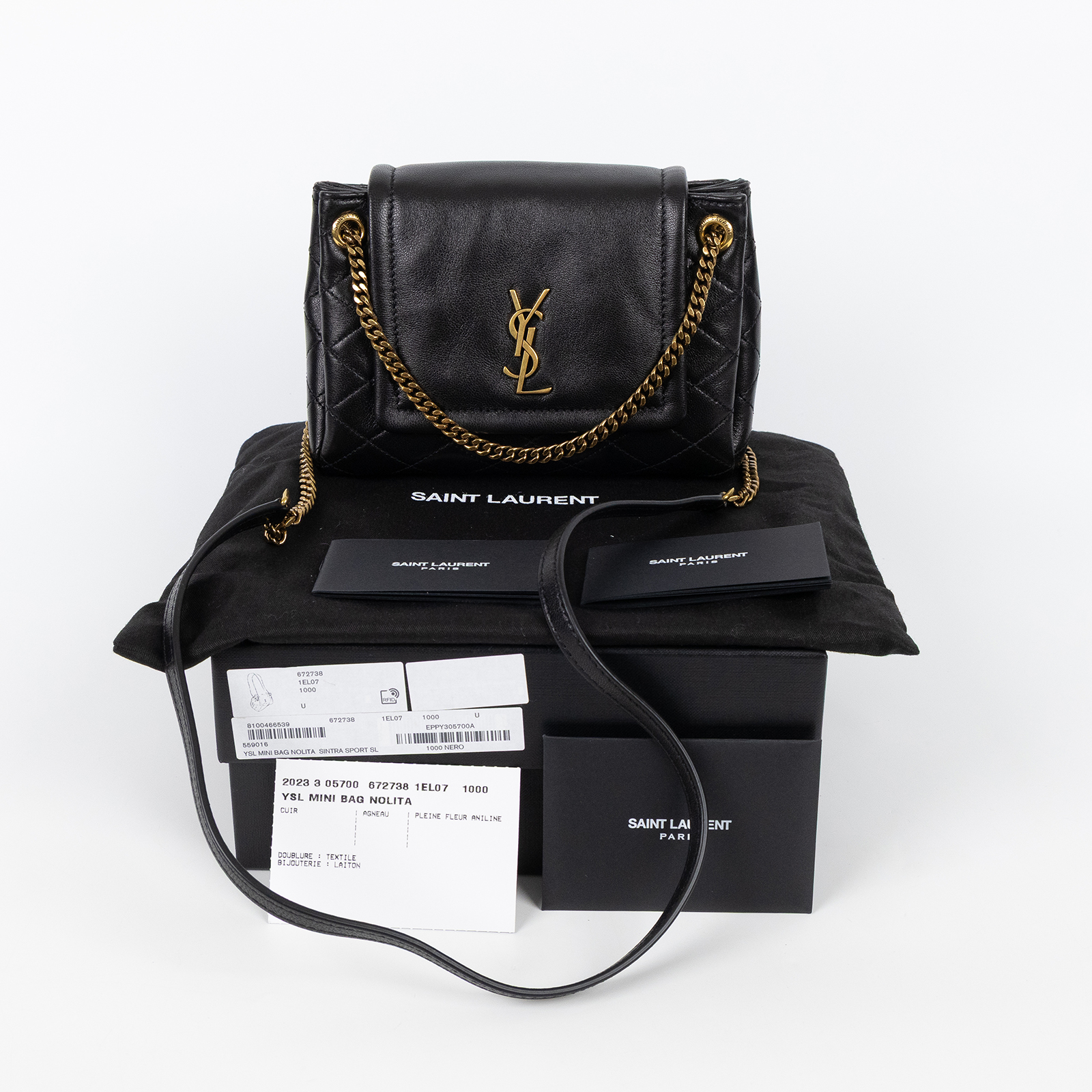 聖羅蘭 YSL SAINT LAURENT Nolia 小羊皮 迷你 手袋 肩背包 金色五金 6727381EL07  原廠盒子/防塵袋/小白卡