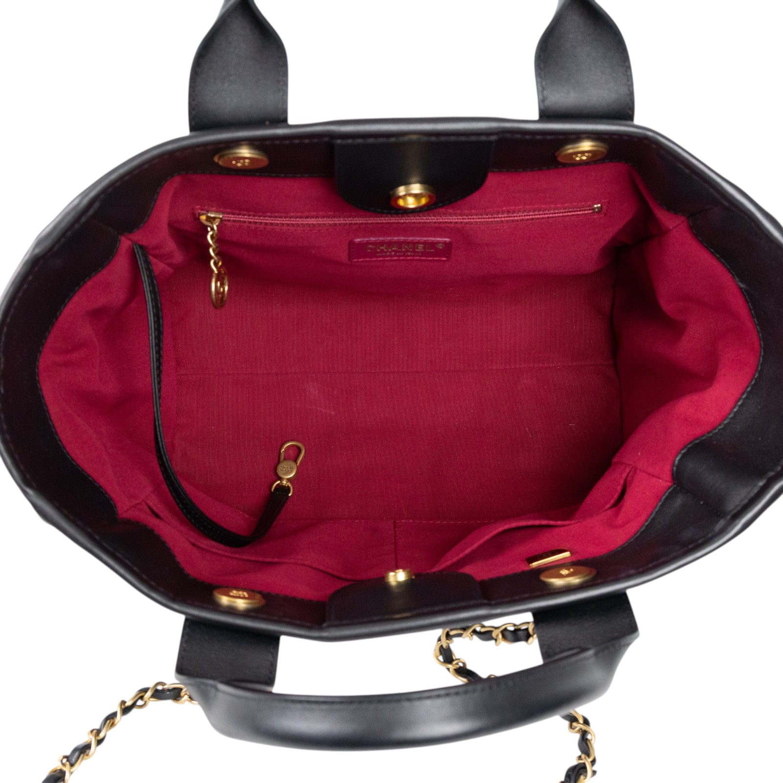 香奈兒 CHANEL 海灘包 小型 AS3257 晶片款 全黑皮革壓紋DEAUVILLE沙灘包 防塵袋/內袋