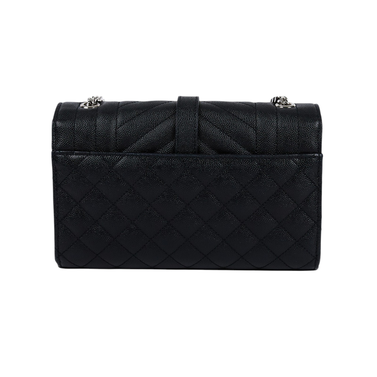 聖羅蘭 YSL SAINT LAURENT Envelope 粒面絎縫皮革 小型 信封袋 銀色五金 600195BOW92 黑銀ENVELOPE鍊條包 無附屬品