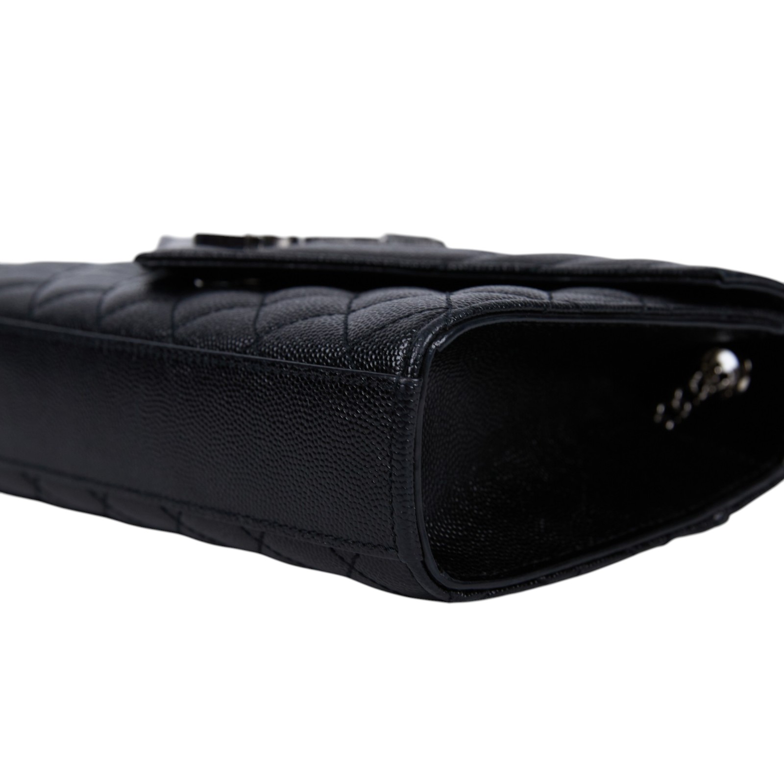 聖羅蘭 YSL SAINT LAURENT Envelope 粒面絎縫皮革 小型 信封袋 銀色五金 600195BOW92 黑銀ENVELOPE鍊條包 無附屬品