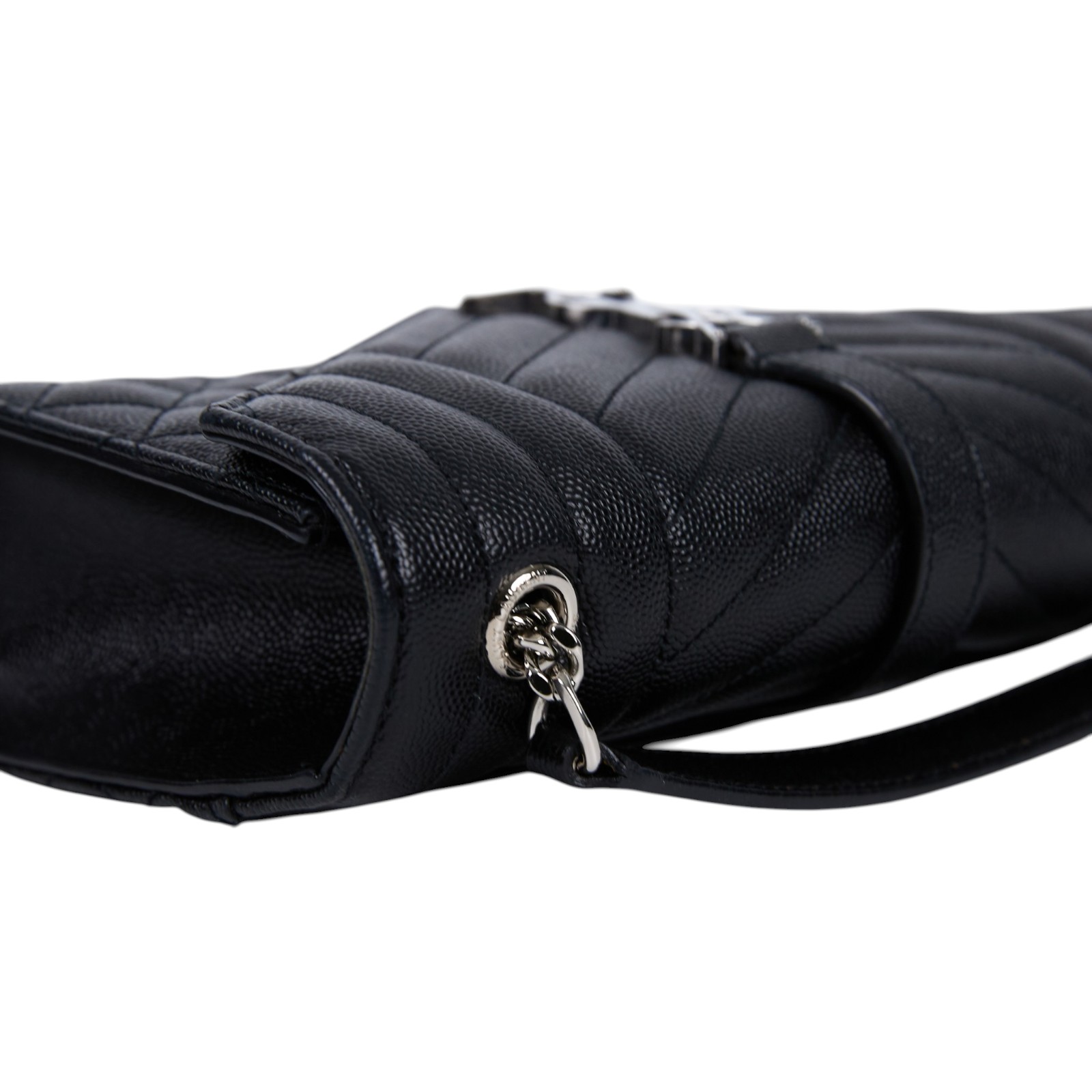 聖羅蘭 YSL SAINT LAURENT Envelope 粒面絎縫皮革 小型 信封袋 銀色五金 600195BOW92 黑銀ENVELOPE鍊條包 無附屬品