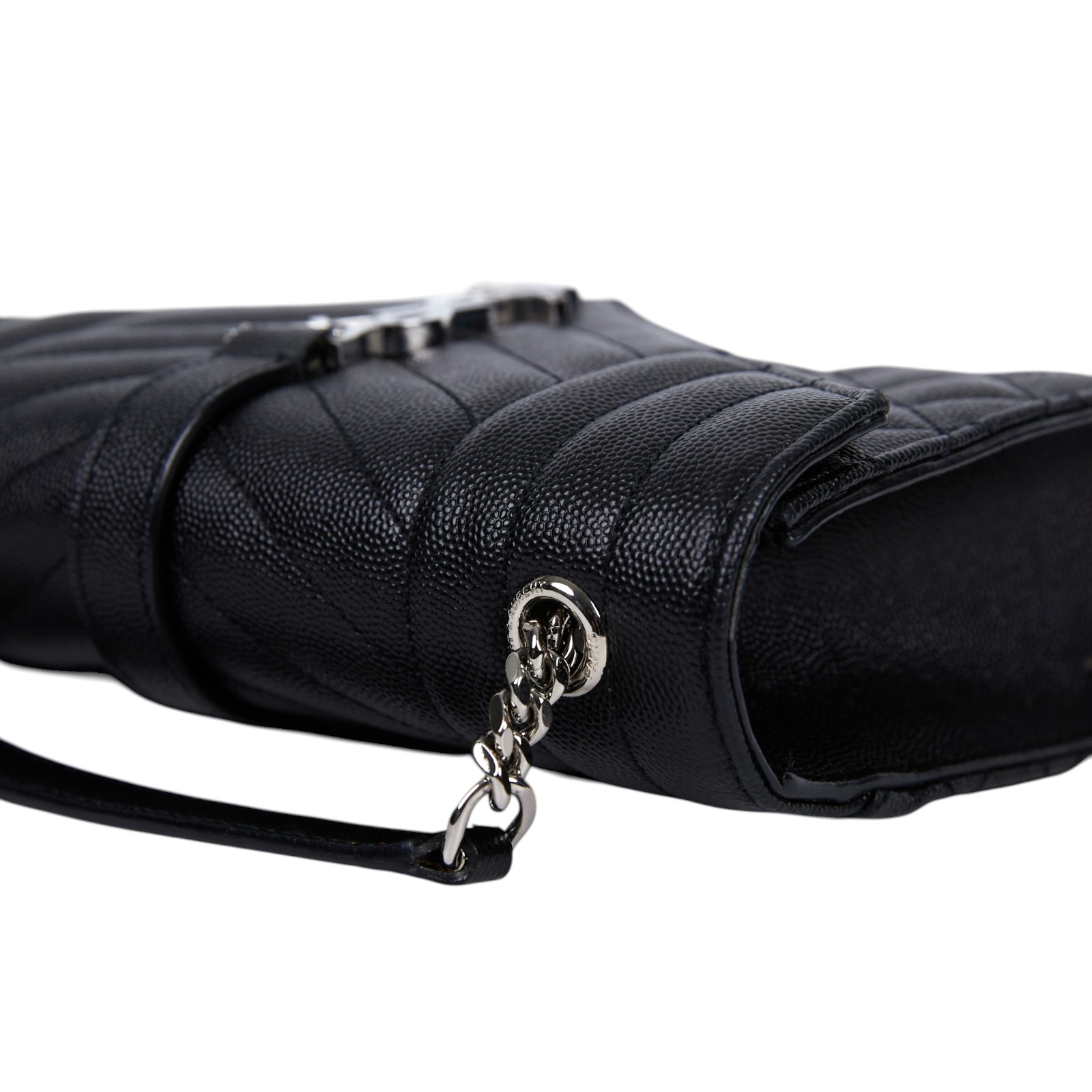 聖羅蘭 YSL SAINT LAURENT Envelope 粒面絎縫皮革 小型 信封袋 銀色五金 600195BOW92 黑銀ENVELOPE鍊條包 無附屬品