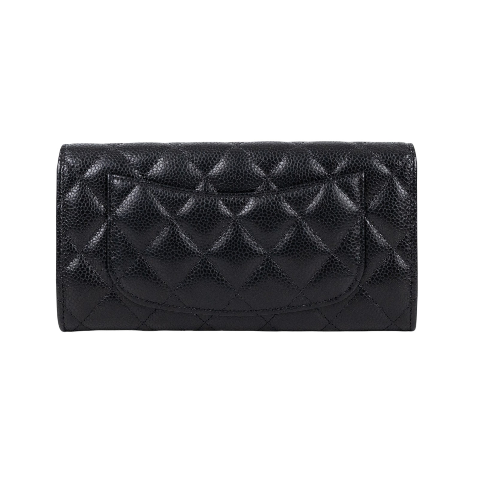 香奈兒 CHANEL 荔枝皮 扣式 翻蓋 二折長夾 AP0241 晶片款 黑金荔枝長夾 無附屬品