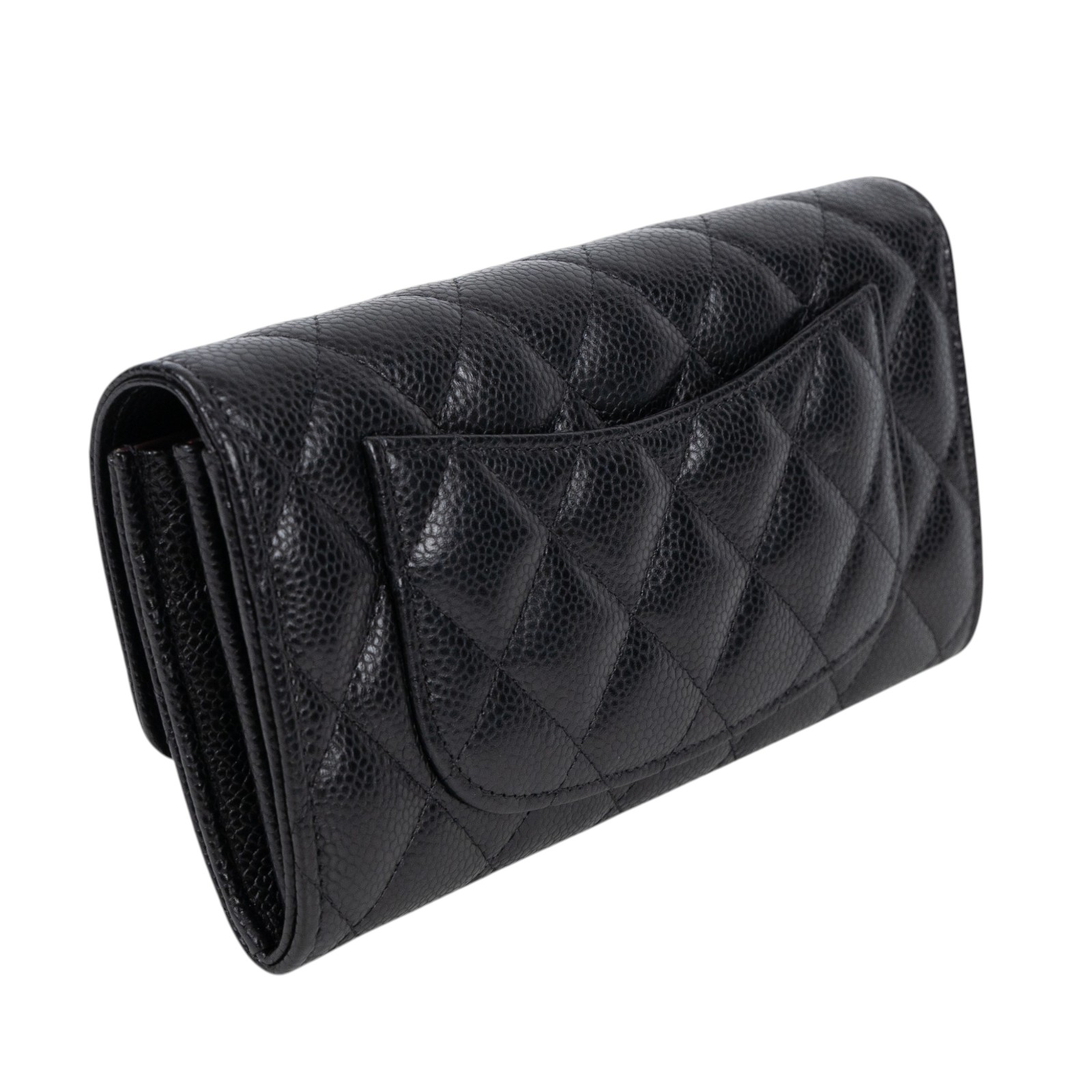 香奈兒 CHANEL 荔枝皮 扣式 翻蓋 二折長夾 AP0241 晶片款 黑金荔枝長夾 無附屬品