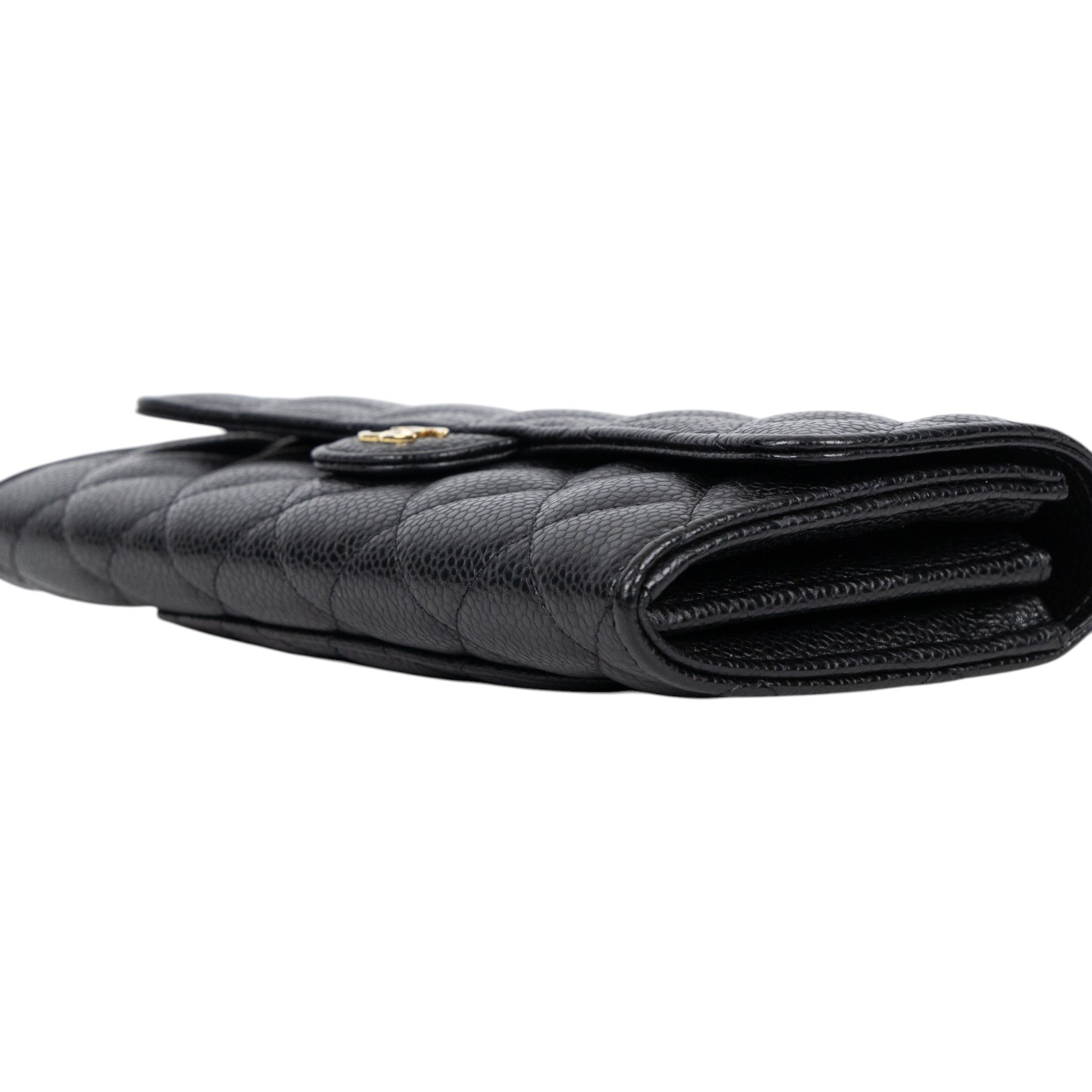 香奈兒 CHANEL 荔枝皮 扣式 翻蓋 二折長夾 AP0241 晶片款 黑金荔枝長夾 無附屬品