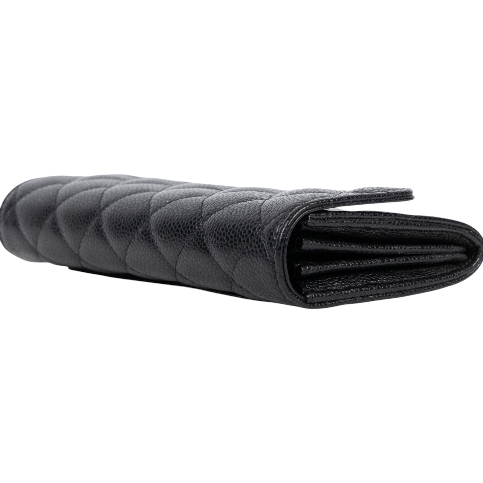 香奈兒 CHANEL 荔枝皮 扣式 翻蓋 二折長夾 AP0241 晶片款 黑金荔枝長夾 無附屬品