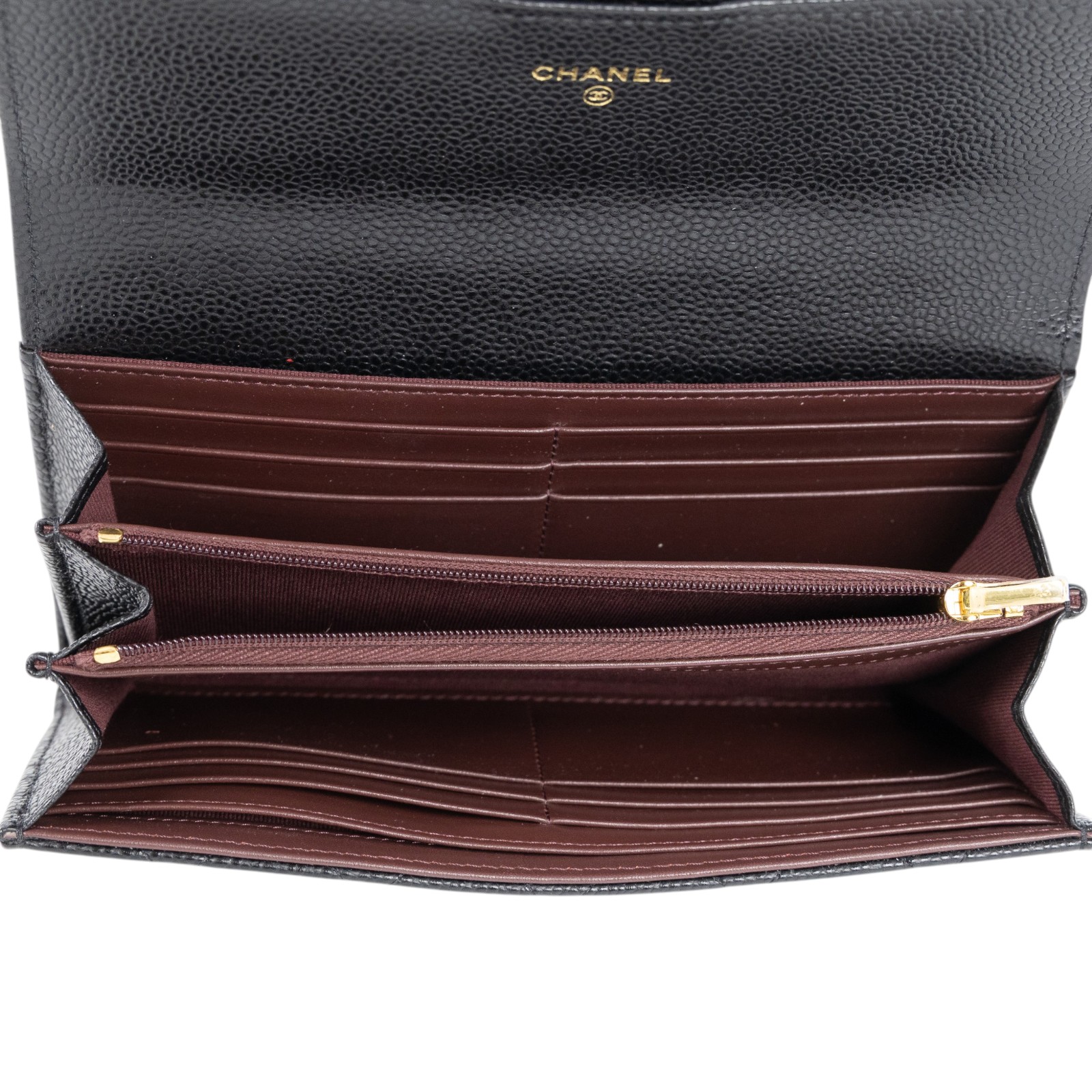 香奈兒 CHANEL 荔枝皮 扣式 翻蓋 二折長夾 AP0241 晶片款 黑金荔枝長夾 無附屬品