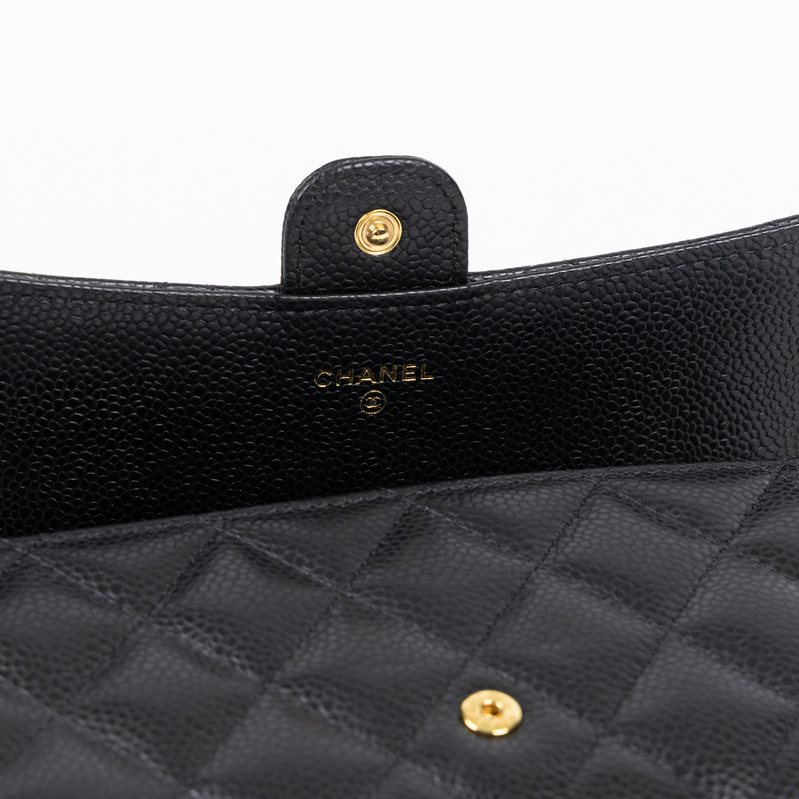 香奈兒 CHANEL 荔枝皮 扣式 翻蓋 二折長夾 AP0241 晶片款 黑金荔枝長夾 無附屬品