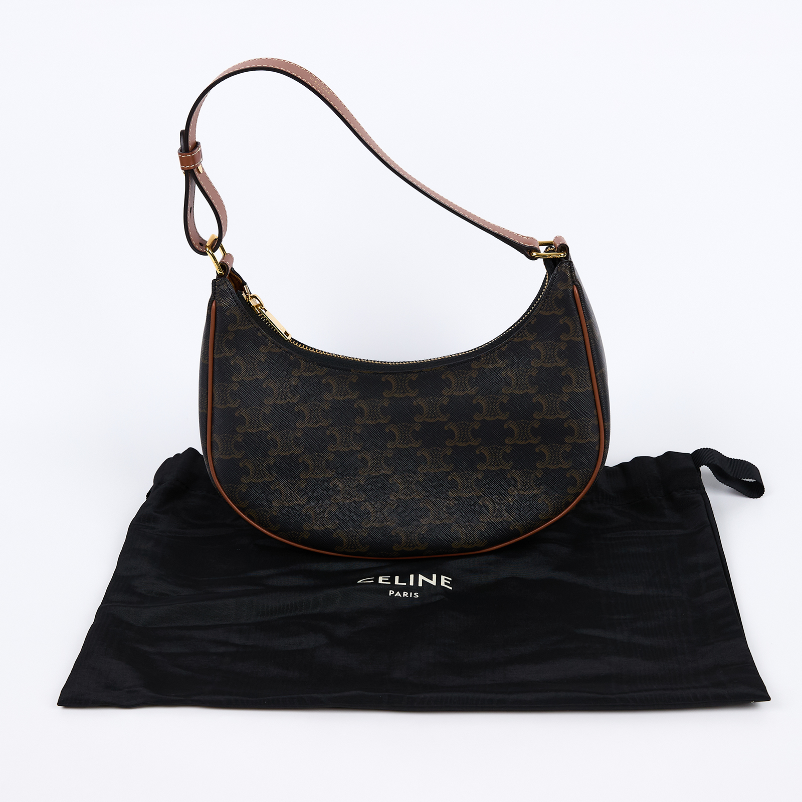 思琳 CELINE Triomphe帆布 牛皮革 Ava 肩背 手提包 193952BZJ 棕凱旋門AVA腋下包 防塵袋