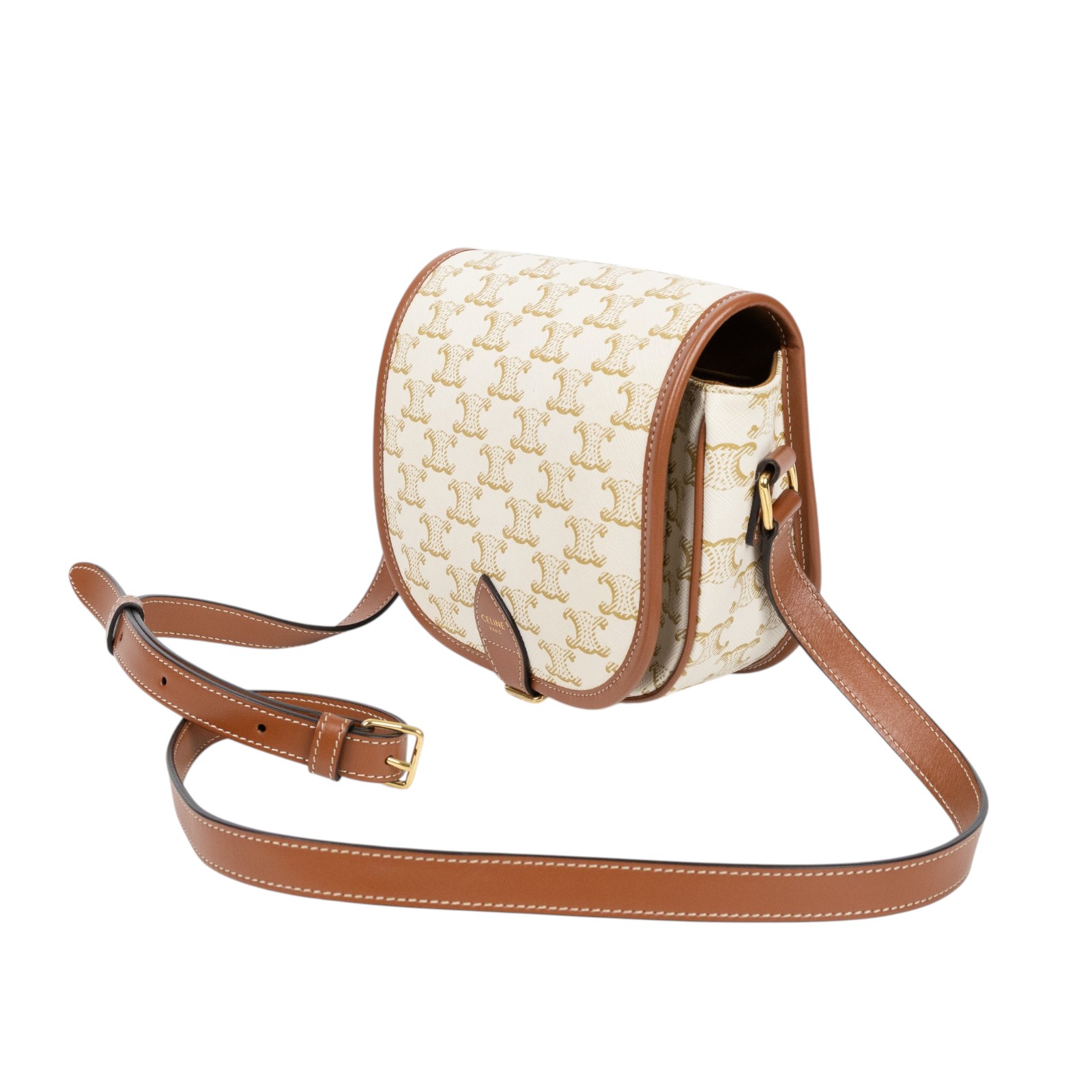 思琳 CELINE Triomphe帆布 中型 凱旋門 Folco 斜背 肩背 馬鞍包 191502BZJ 白凱旋門FOLCO馬鞍包 中號 防塵袋/購買證明正本