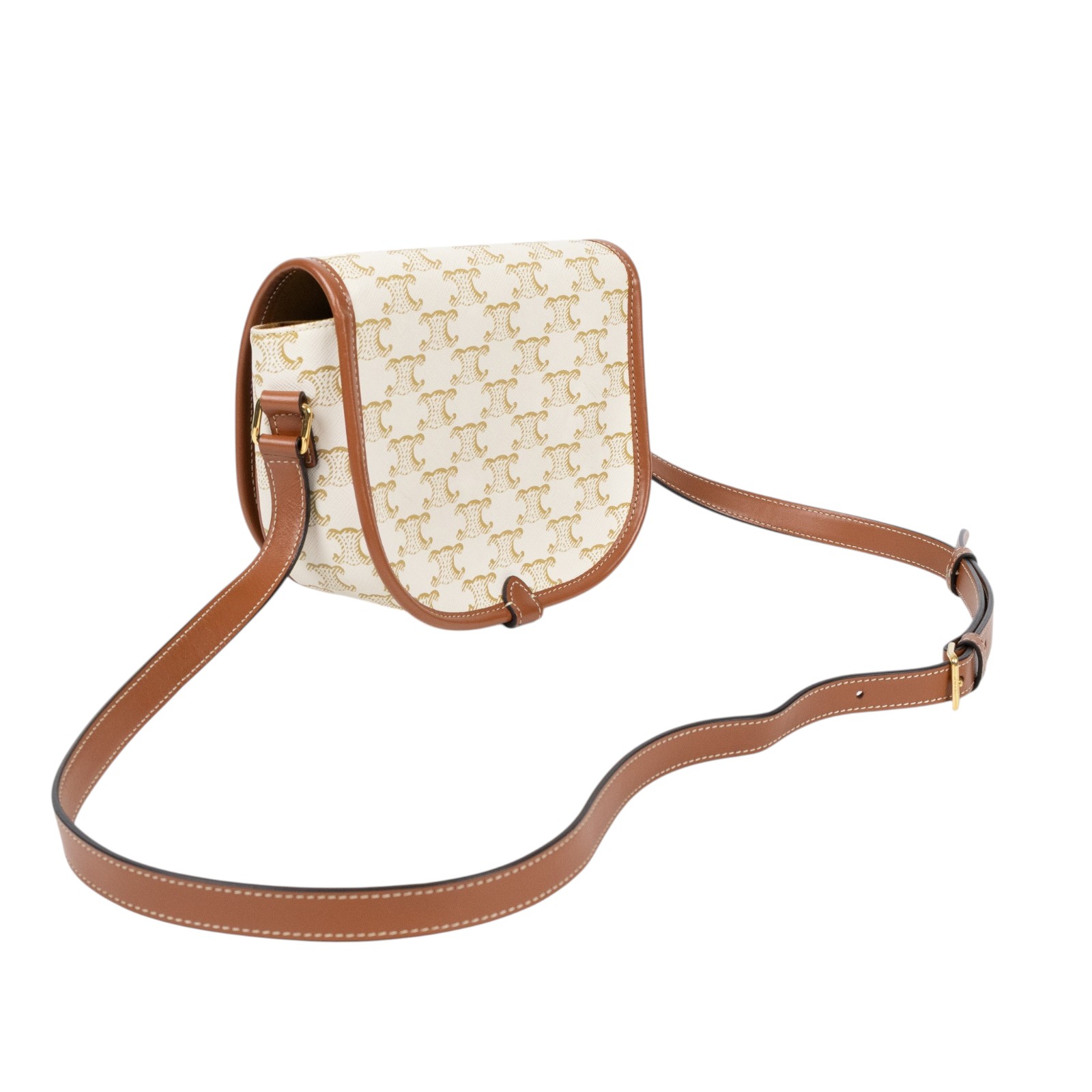 思琳 CELINE Triomphe帆布 中型 凱旋門 Folco 斜背 肩背 馬鞍包 191502BZJ 白凱旋門FOLCO馬鞍包 中號 防塵袋/購買證明正本