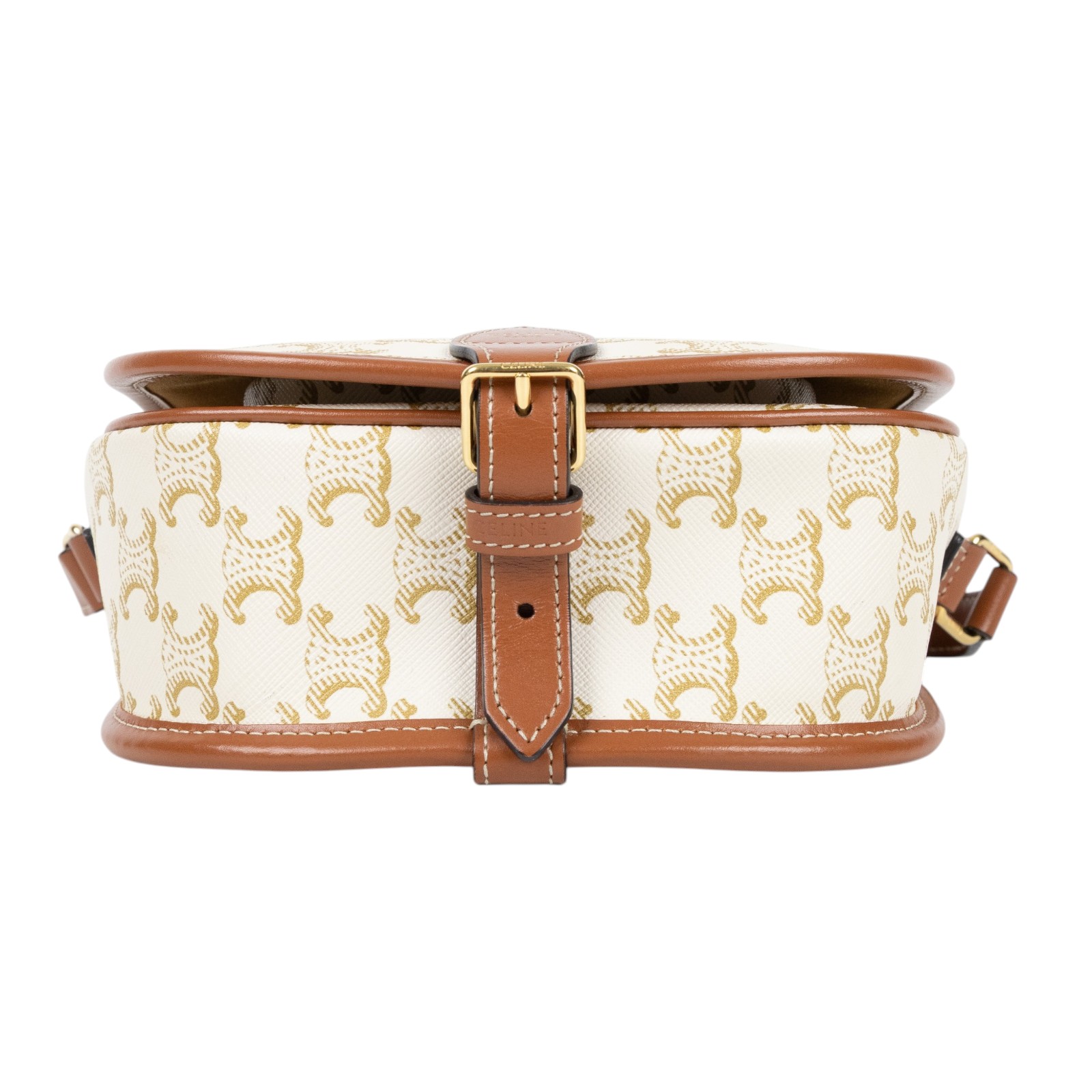 思琳 CELINE Triomphe帆布 中型 凱旋門 Folco 斜背 肩背 馬鞍包 191502BZJ 白凱旋門FOLCO馬鞍包 中號 防塵袋/購買證明正本