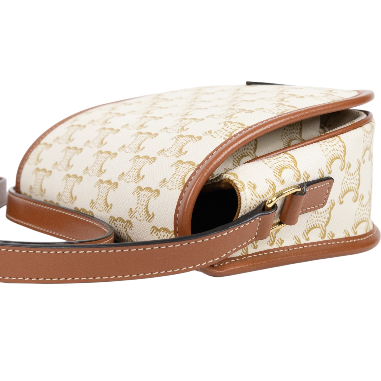 思琳 CELINE Triomphe帆布 中型 凱旋門 Folco 斜背 肩背 馬鞍包 191502BZJ 白凱旋門FOLCO馬鞍包 中號 防塵袋/購買證明正本