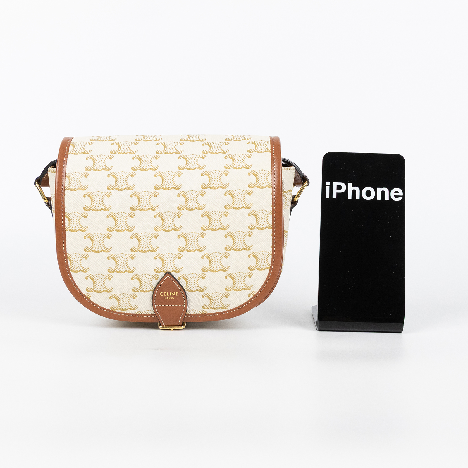 思琳 CELINE Triomphe帆布 中型 凱旋門 Folco 斜背 肩背 馬鞍包 191502BZJ 白凱旋門FOLCO馬鞍包 中號 防塵袋/購買證明正本