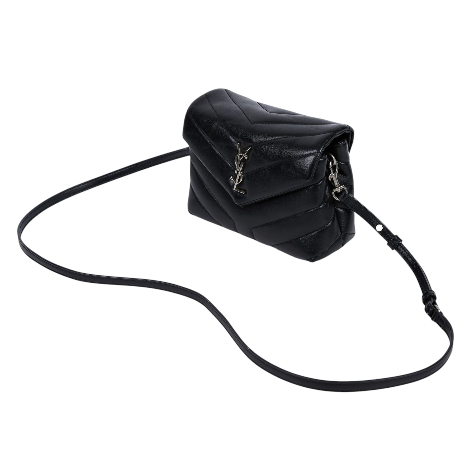 聖羅蘭 YSL SAINT LAURENT Loulou 絎縫 皮革 TOY 手袋 銀色五金 467072DV706 黑銀LOULOU TOY 背帶