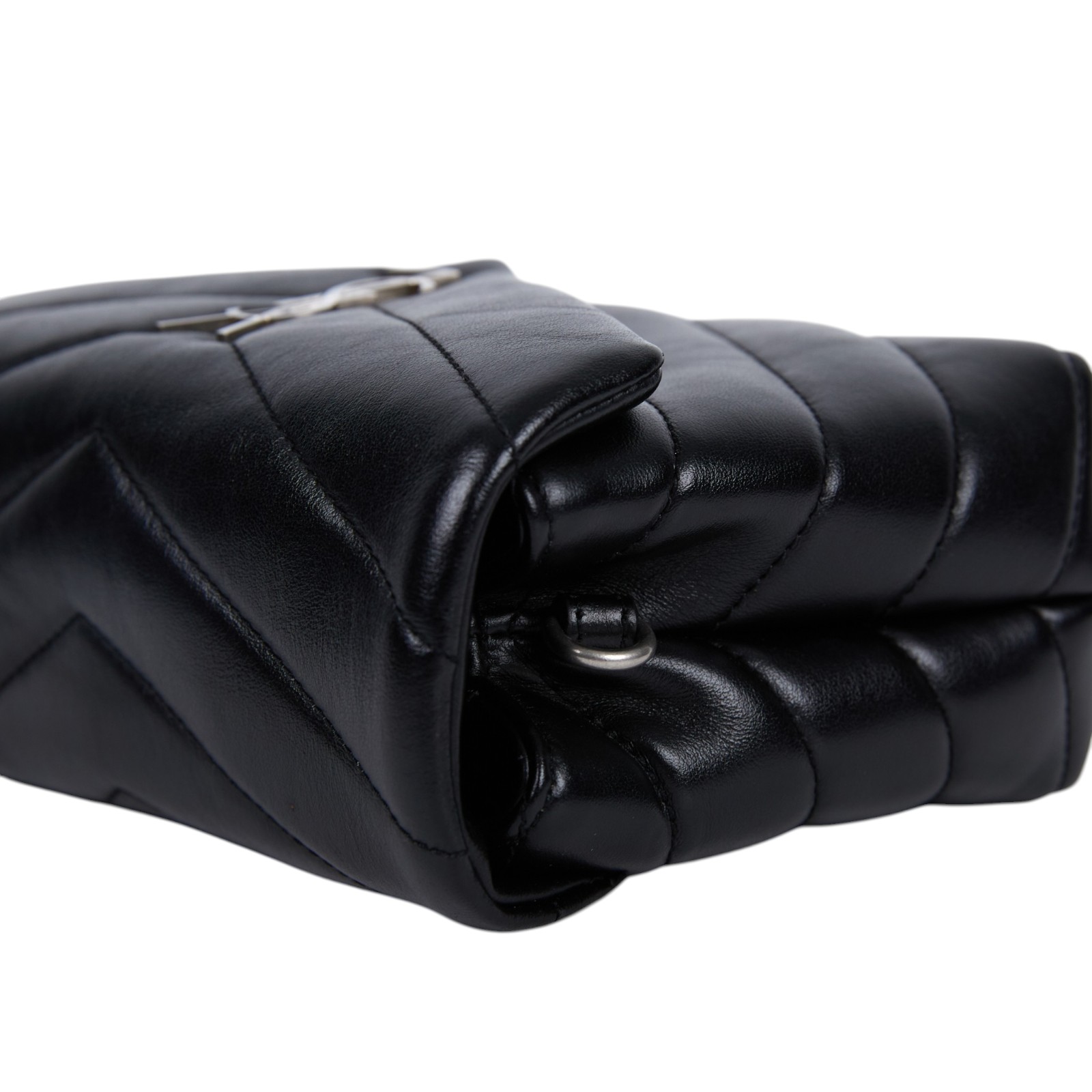 聖羅蘭 YSL SAINT LAURENT Loulou 絎縫 皮革 TOY 手袋 銀色五金 467072DV706 黑銀LOULOU TOY 背帶