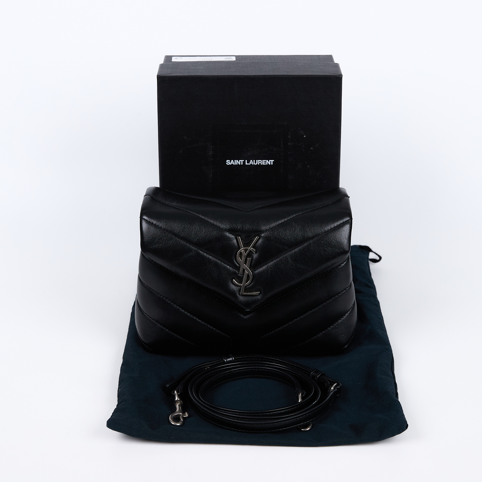 聖羅蘭 YSL SAINT LAURENT Loulou 絎縫 皮革 TOY 手袋 銀色五金 467072DV706 黑銀LOULOU TOY 背帶