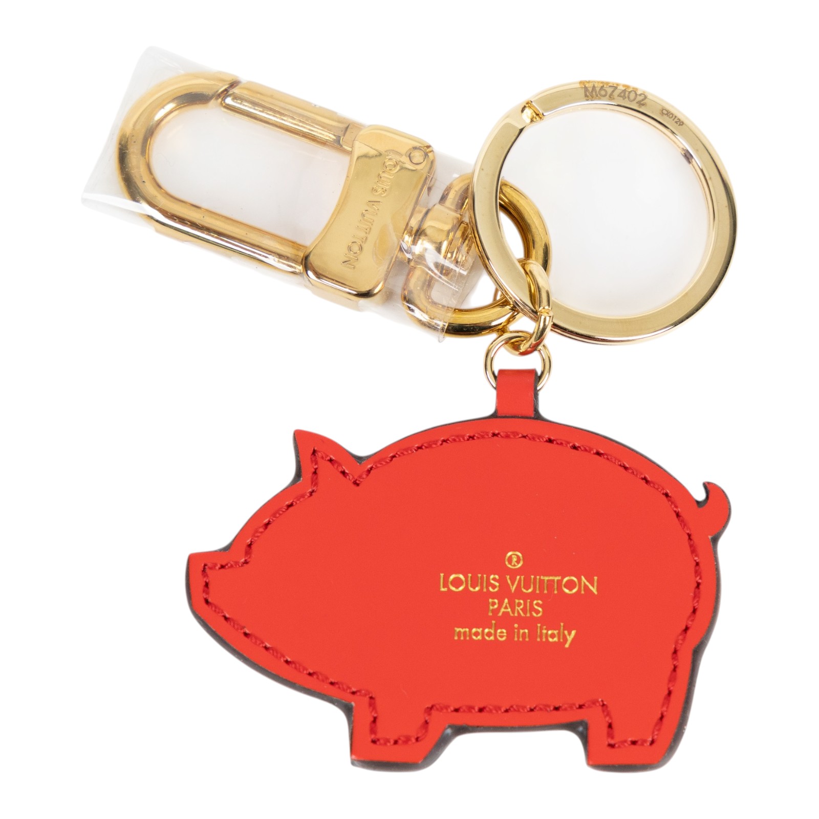 路易威登 LOUIS VUITTON Porte Cle Figure Pig 豬年 吊飾 包掛 鑰匙圈 M67402 粉豬拼原花吊飾 原廠盒子/防塵袋