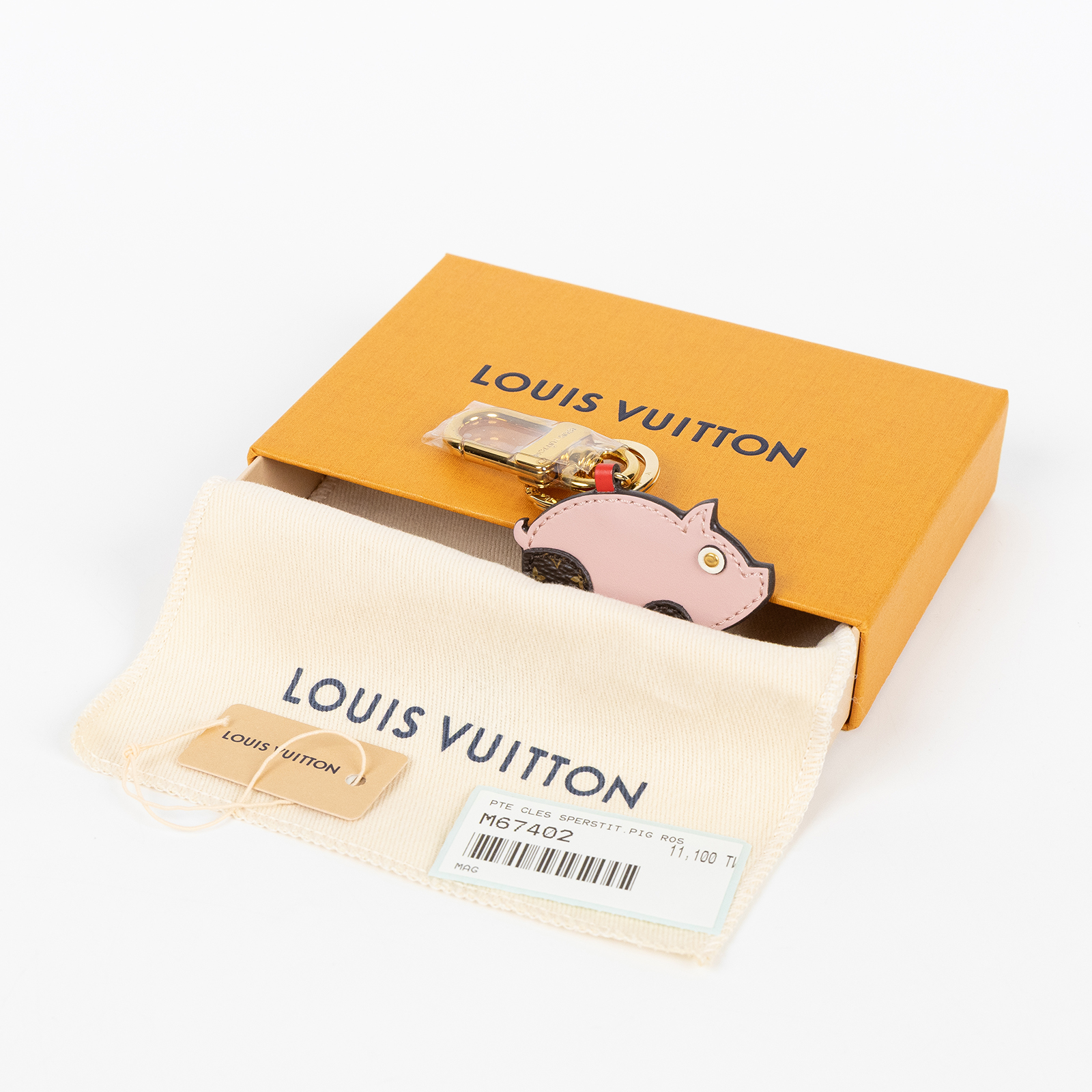 路易威登 LOUIS VUITTON Porte Cle Figure Pig 豬年 吊飾 包掛 鑰匙圈 M67402 粉豬拼原花吊飾 原廠盒子/防塵袋