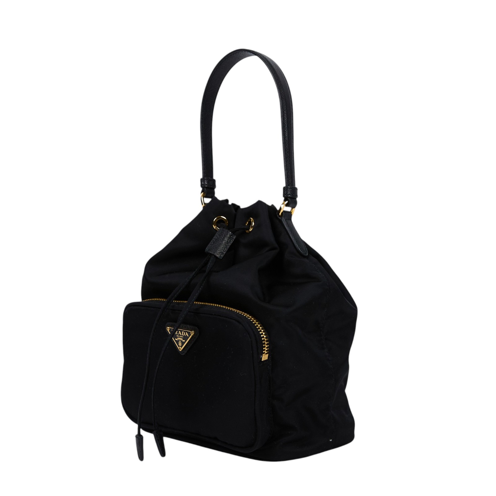 普拉達 PRADA Duet Re-Nylon 水桶袋 1BH038_RV44 黑尼龍2WAY小水桶包 防塵袋/保證卡/背帶