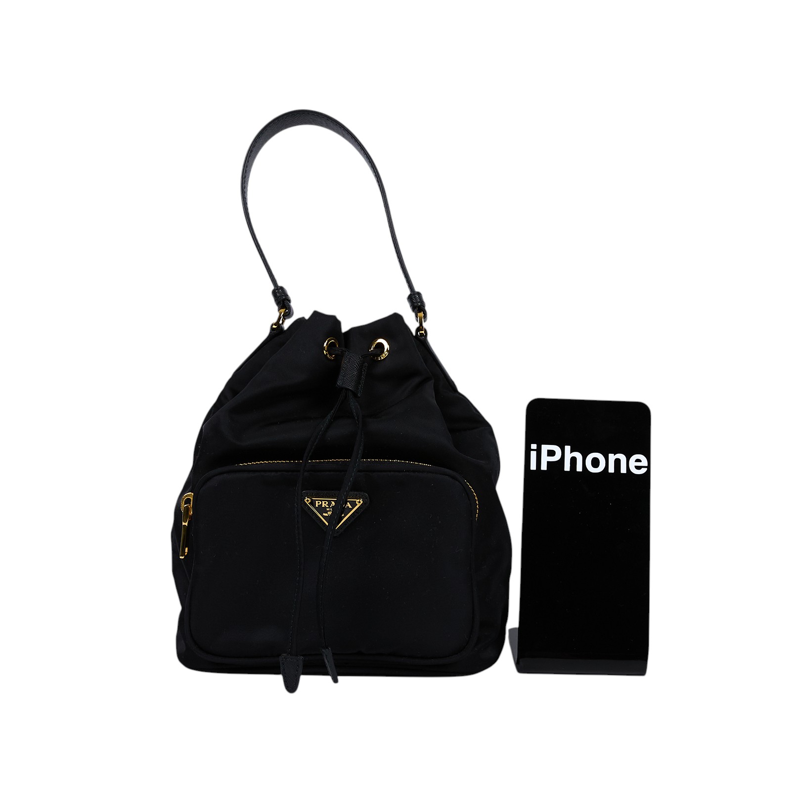 普拉達 PRADA Duet Re-Nylon 水桶袋 1BH038_RV44 黑尼龍2WAY小水桶包 防塵袋/保證卡/背帶