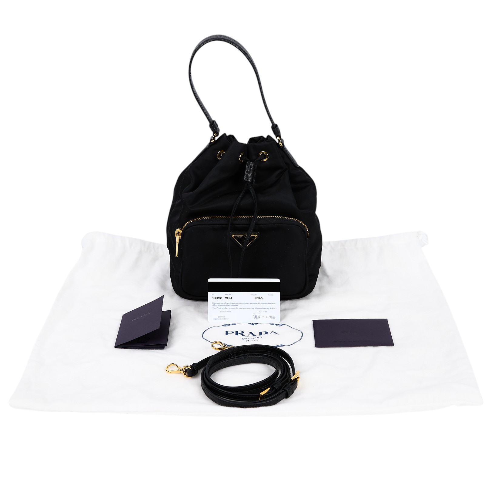 普拉達 PRADA Duet Re-Nylon 水桶袋 1BH038_RV44 黑尼龍2WAY小水桶包 防塵袋/保證卡/背帶