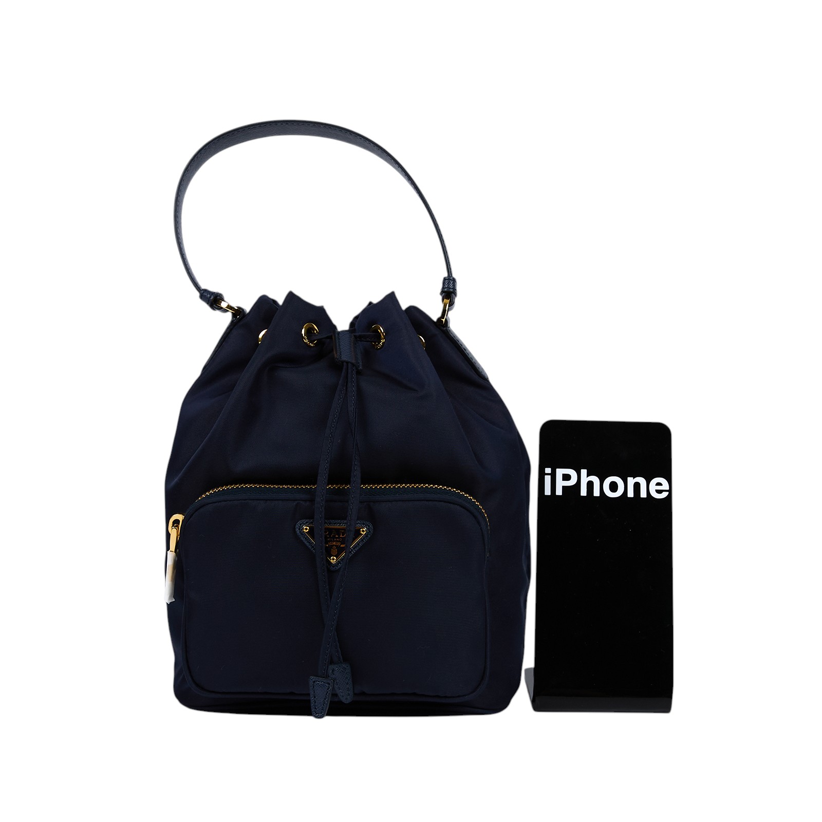 普拉達 PRADA Duet Re-Nylon 水桶袋 1BH038_RV44 藍尼龍2WAY水桶包 防塵袋/保證卡/背帶