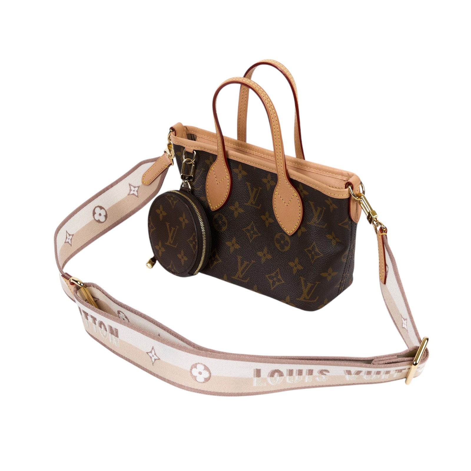 路易威登 LOUIS VUITTON Neverfull BB 手提 斜背包 米色背袋 M46705 晶片款 原花NEVERFULL BB 背帶/內袋