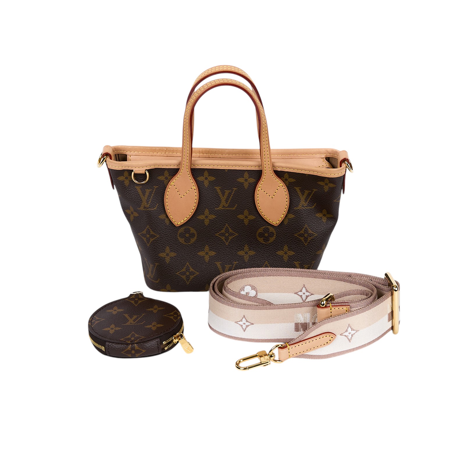 路易威登 LOUIS VUITTON Neverfull BB 手提 斜背包 米色背袋 M46705 晶片款 原花NEVERFULL BB 背帶/內袋