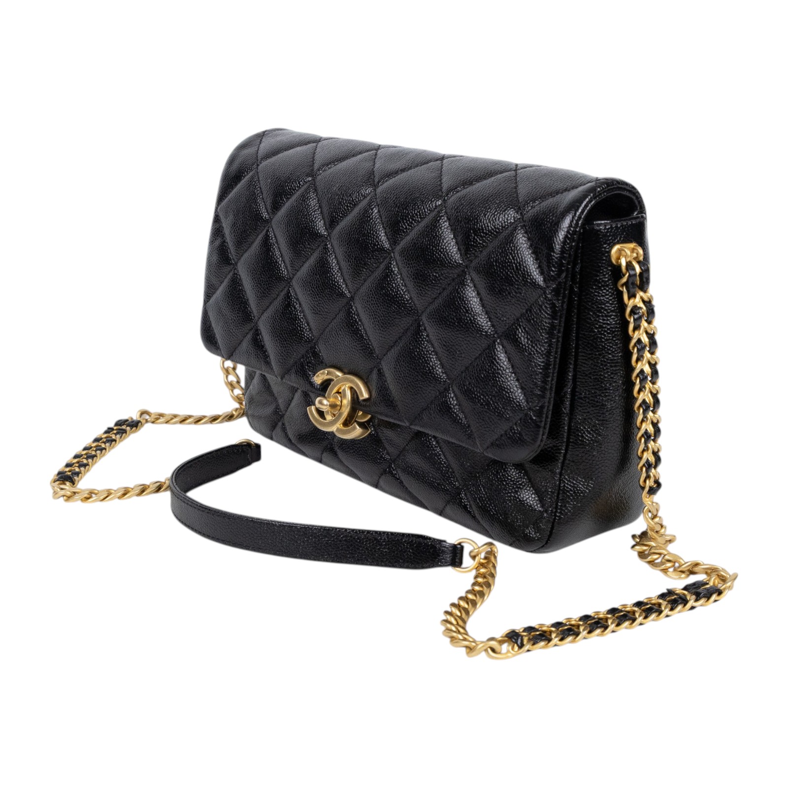 香奈兒 CHANEL CF 口蓋包 方胖子 肩背包 斜背包 AS3165 晶片款 黑荔枝掀蓋鍊包 防塵袋/購買證明